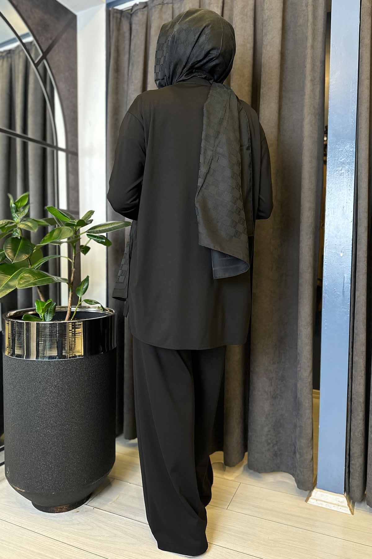 SOL GÖĞÜSÜ İŞLEMELİ PANTOLONLU BAMBU TAKIM