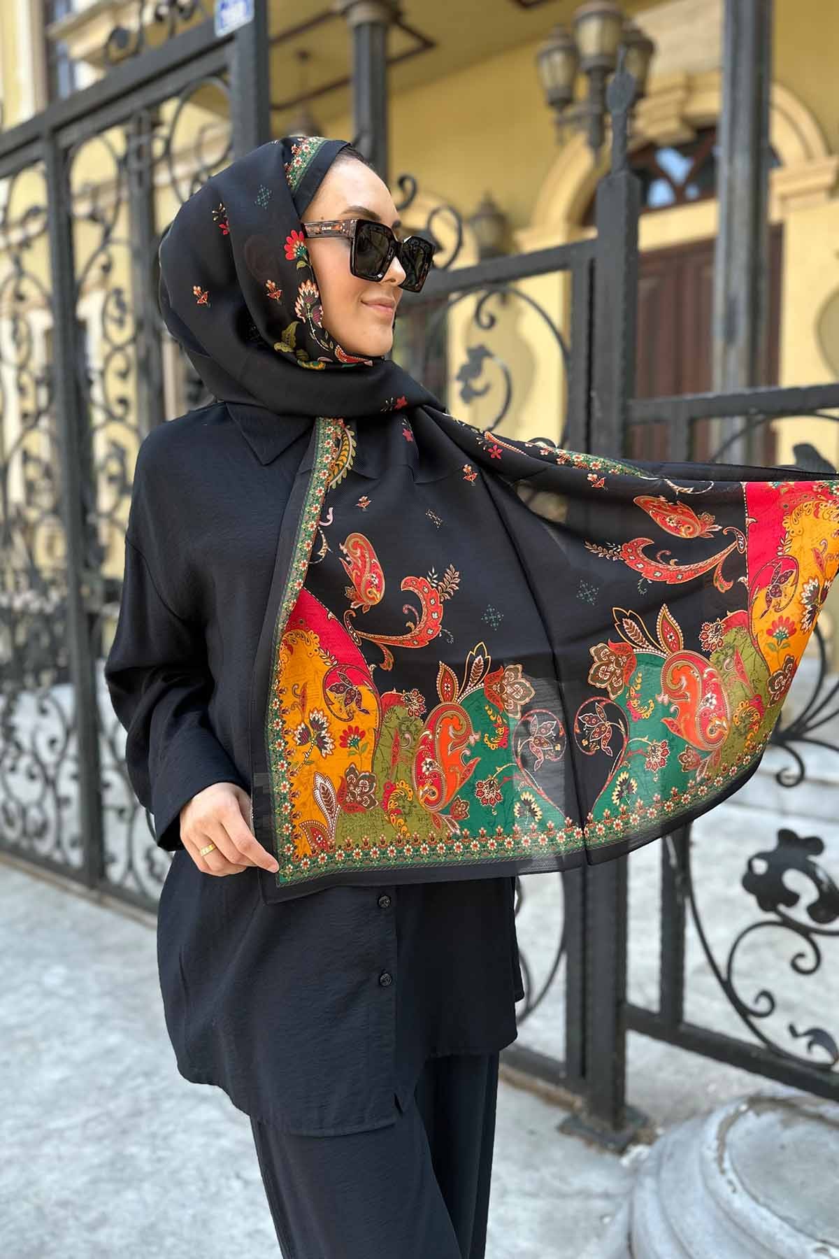 BLACK FLORAL ŞAL