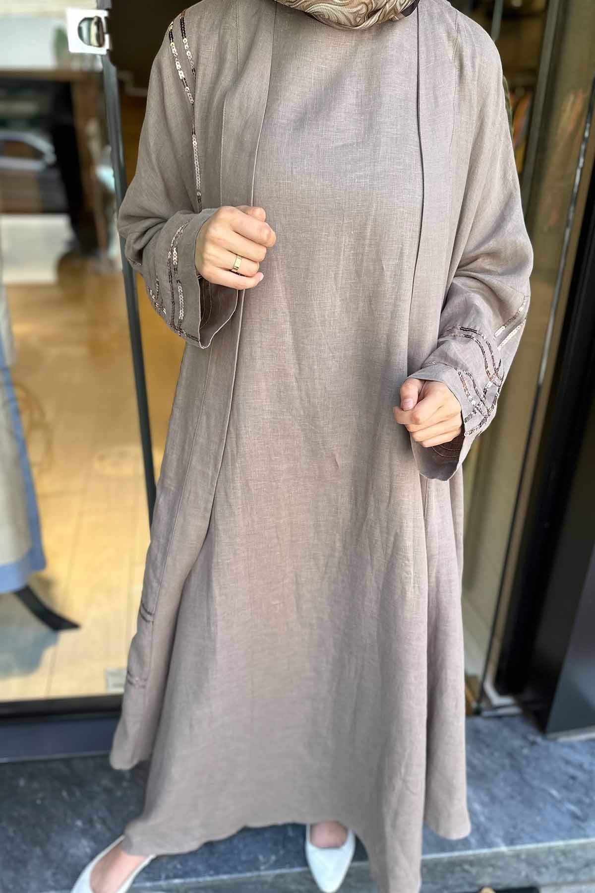 PUL DETAYLI KETEN KAFTAN