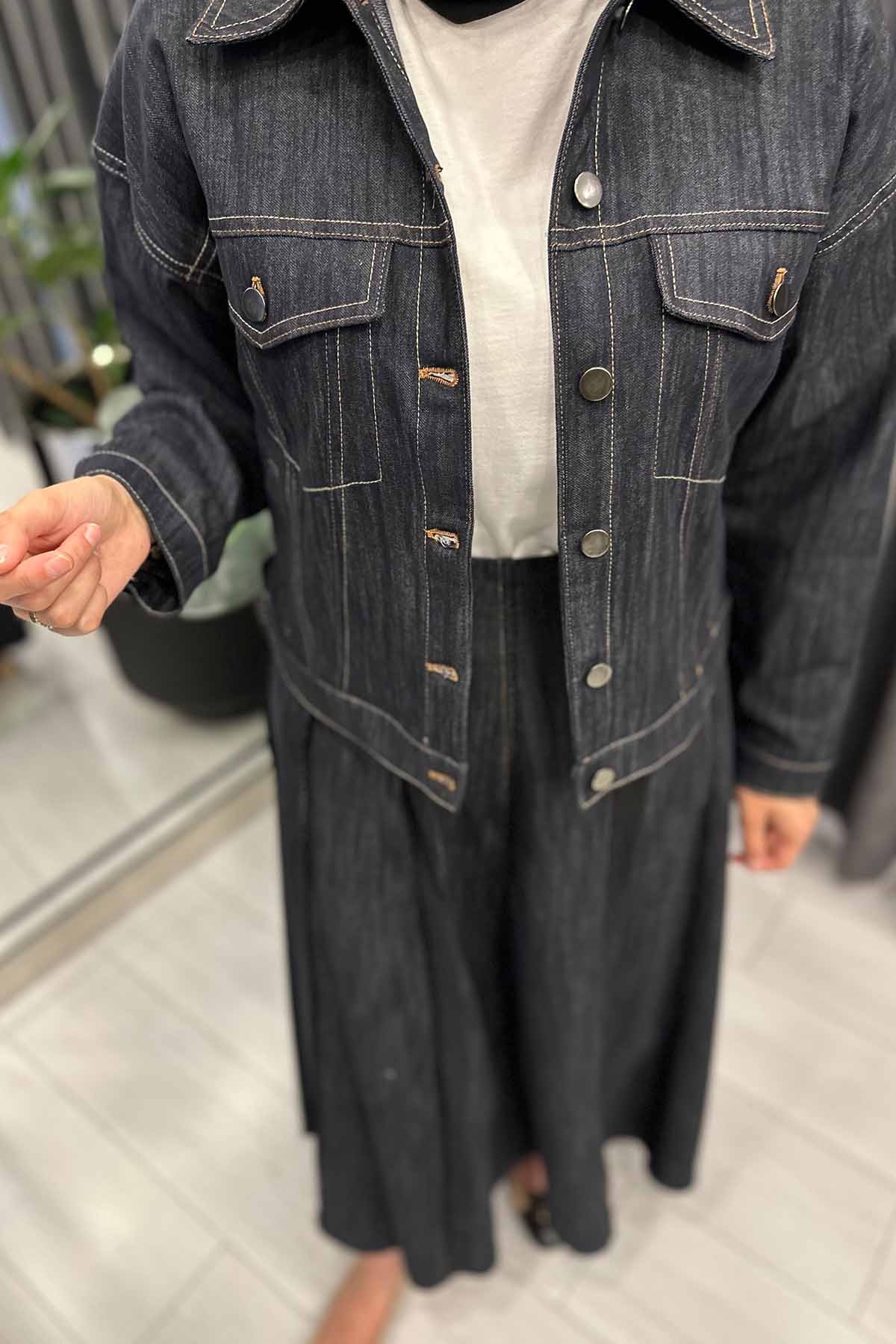 TENCEL GARNİLİ ÇOBAN DİKİŞLİ KOT ETEK