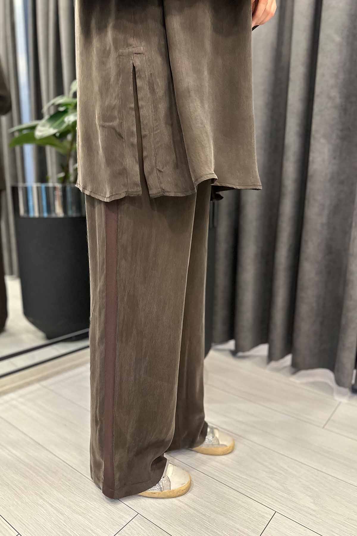 BELİ LASTİKLİ BOL PAÇA CUPRA PANTOLON - CACAO