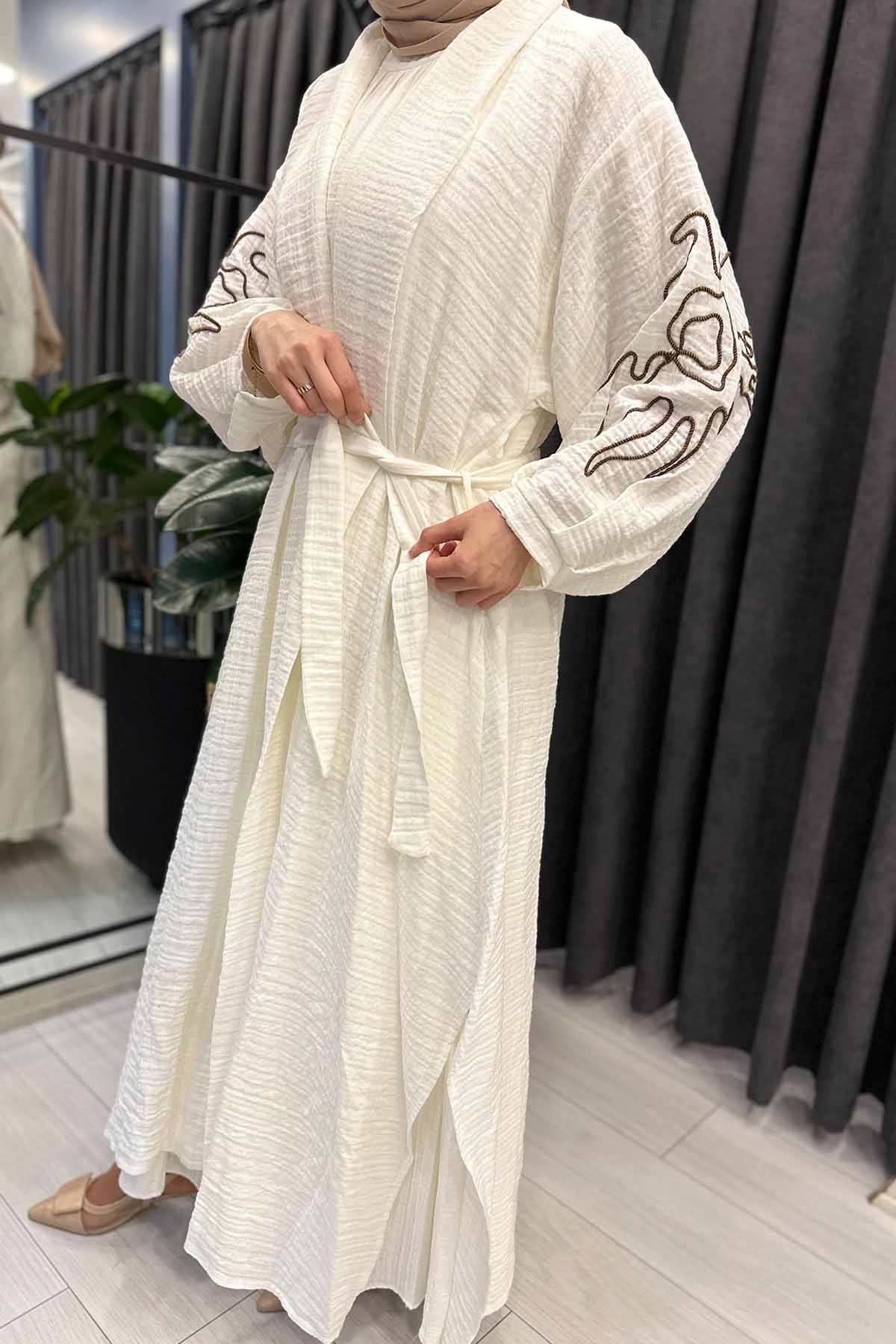 KOLLARI LASE İŞLEMELİ PAMUK ABAYA