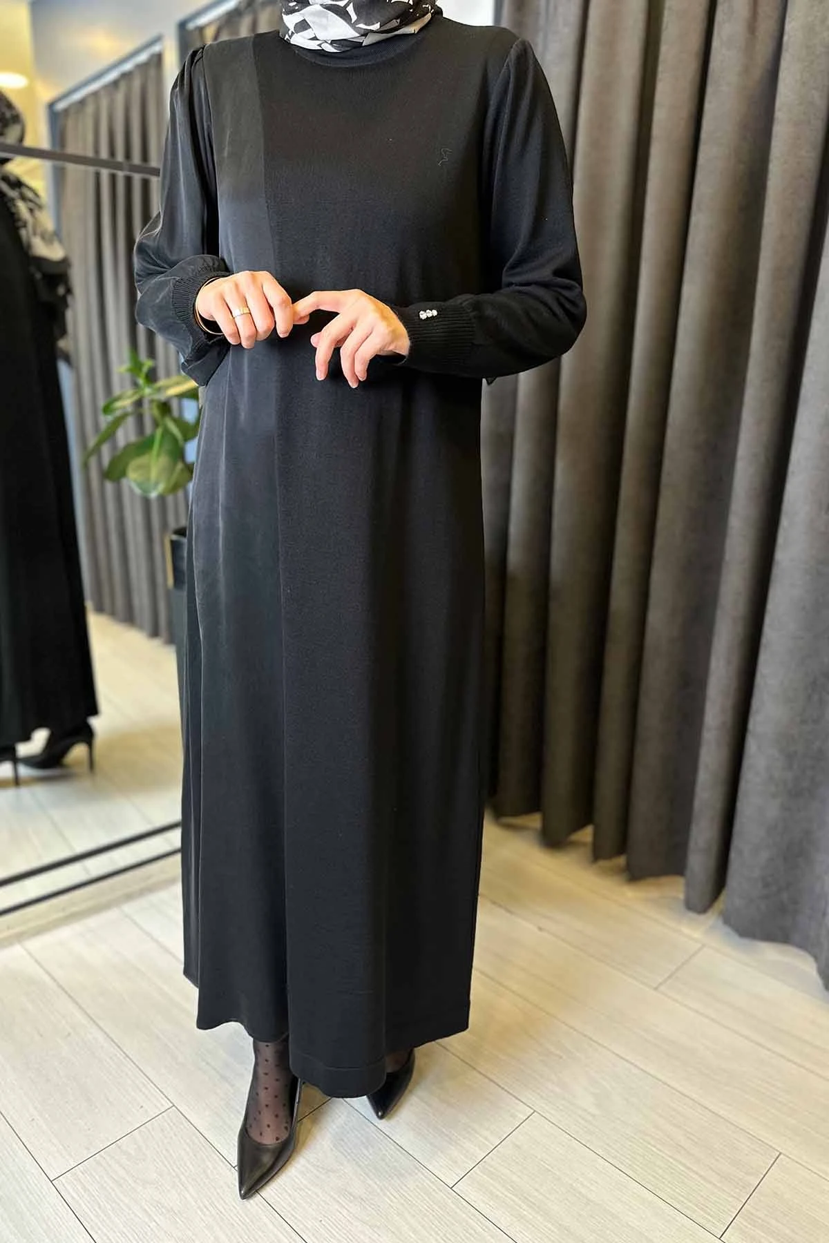 Triko Manteşli Rahat Kesim Elbise