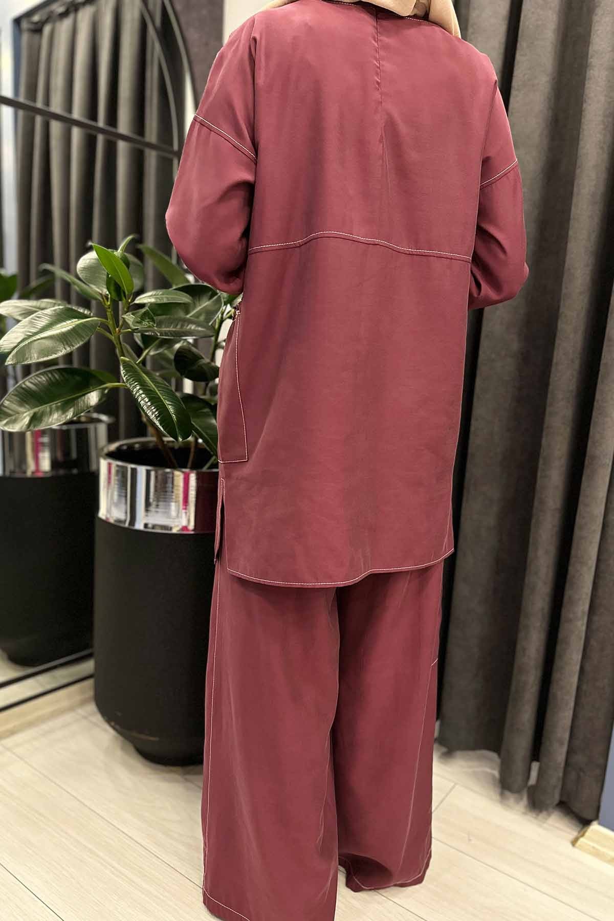 TEK CEPLİ TAŞ İŞLEMELİ PANTOLONLU TENCEL TAKIM