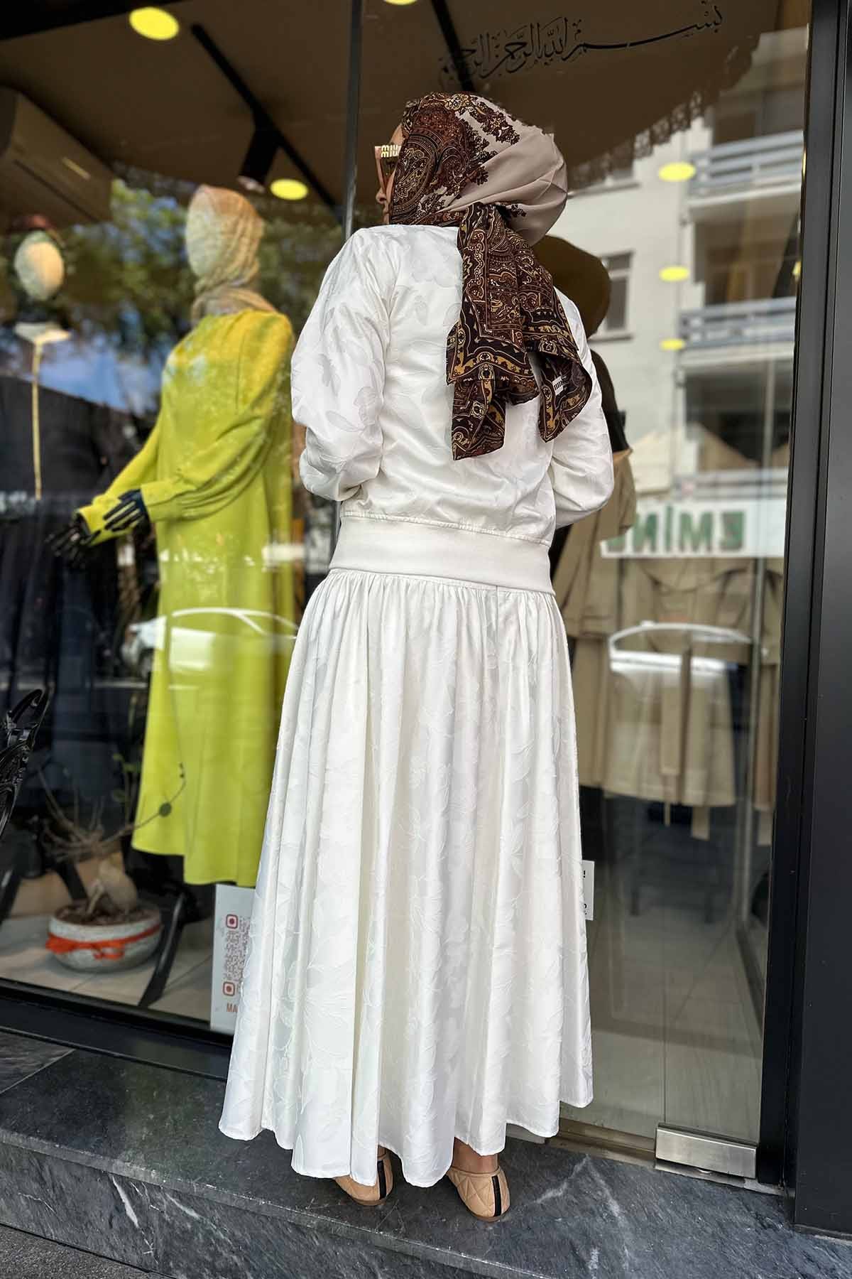 ÇİÇEK BASKILI BASENDEN BÜZGÜLÜ ETEK