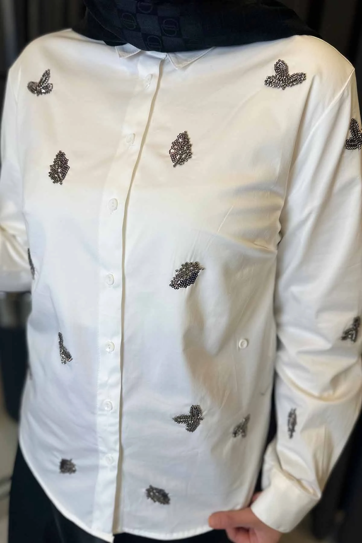 NAKIŞ DETAYLI COTTON GÖMLEK