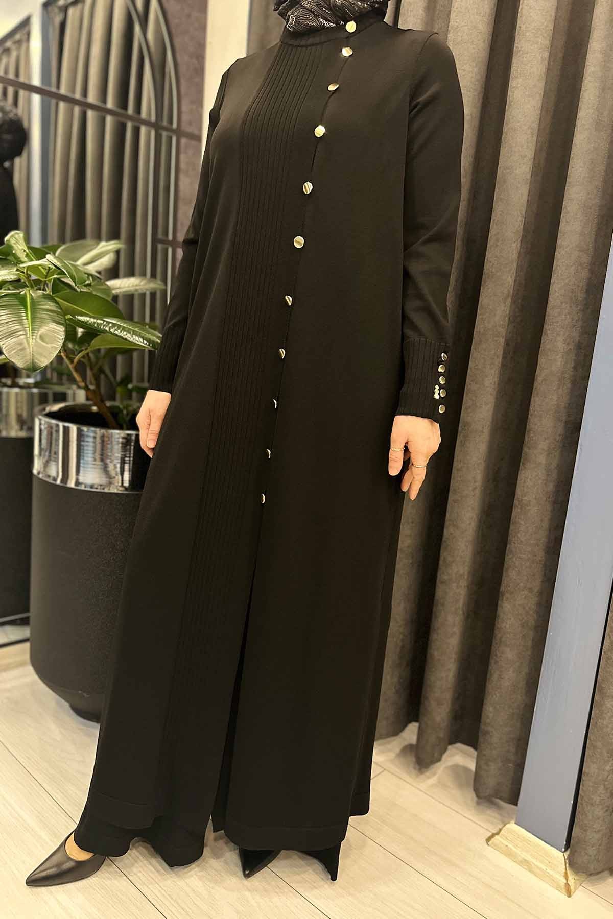 YUVARLAK YAKA DÜĞMELİ UZUN HIRKA