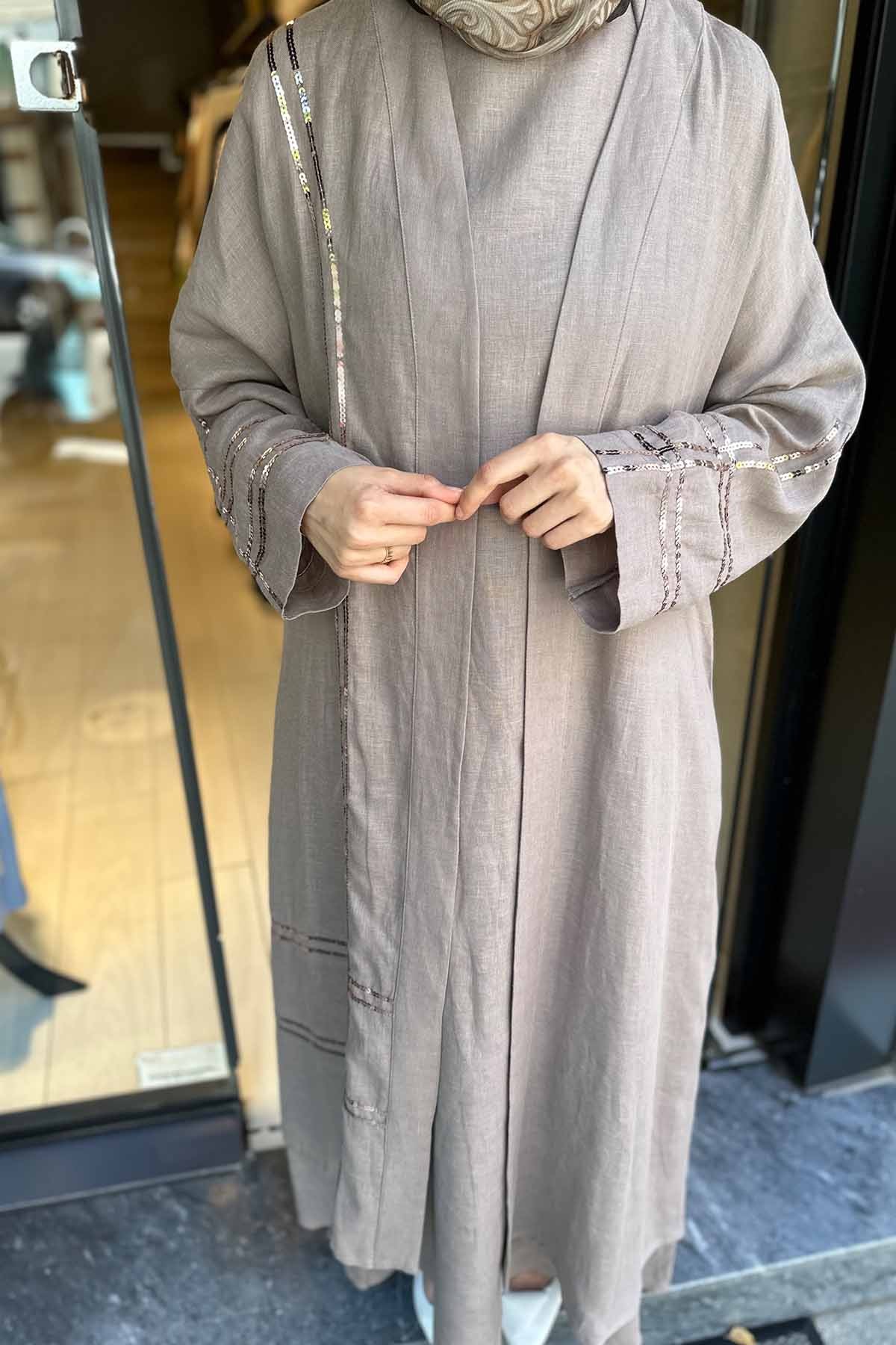 PUL DETAYLI KETEN KAFTAN