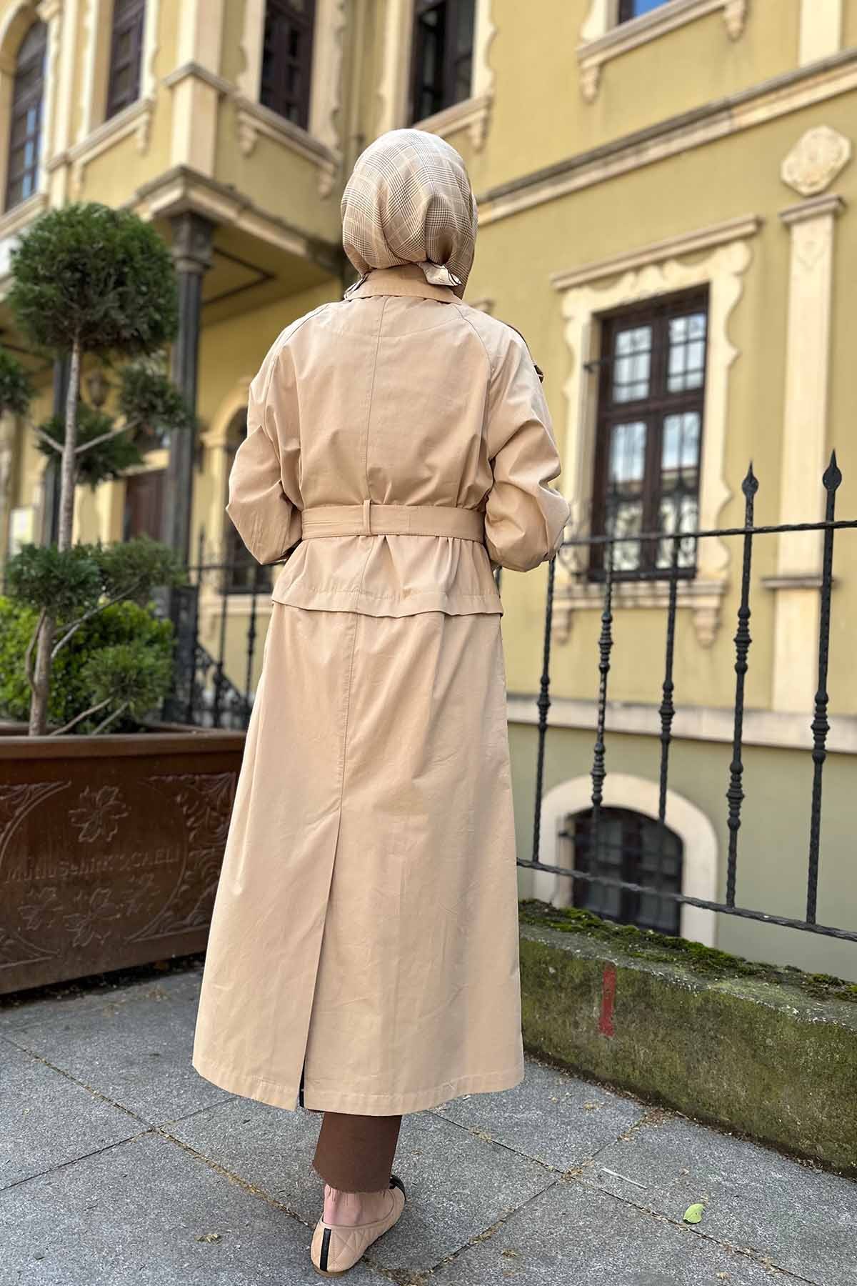 BELİ DÜĞME DETAYLICEKET OLABİLEN TRENÇ