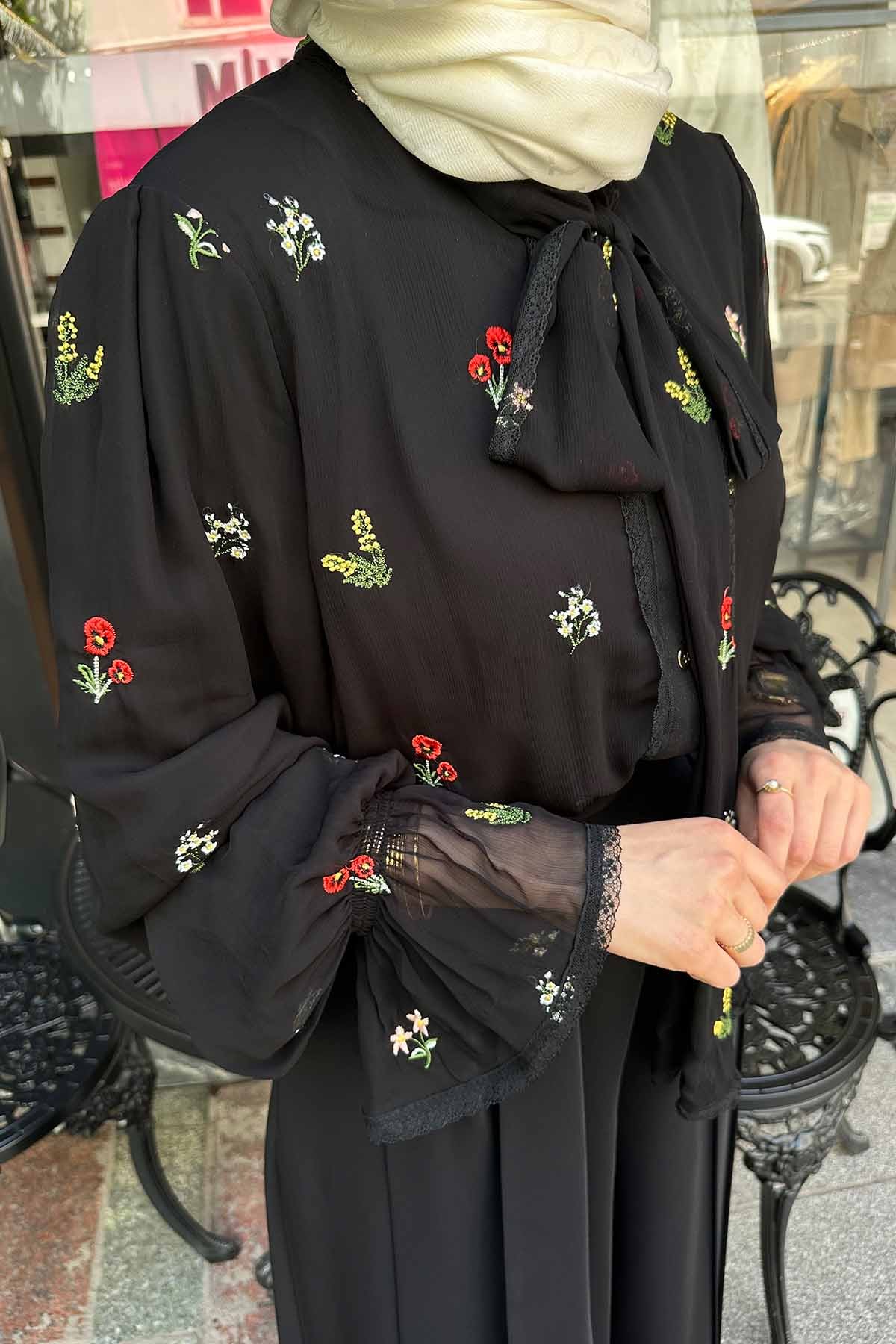 KİRAZ ÇİÇEKLİ ŞİFON GÖMLEK