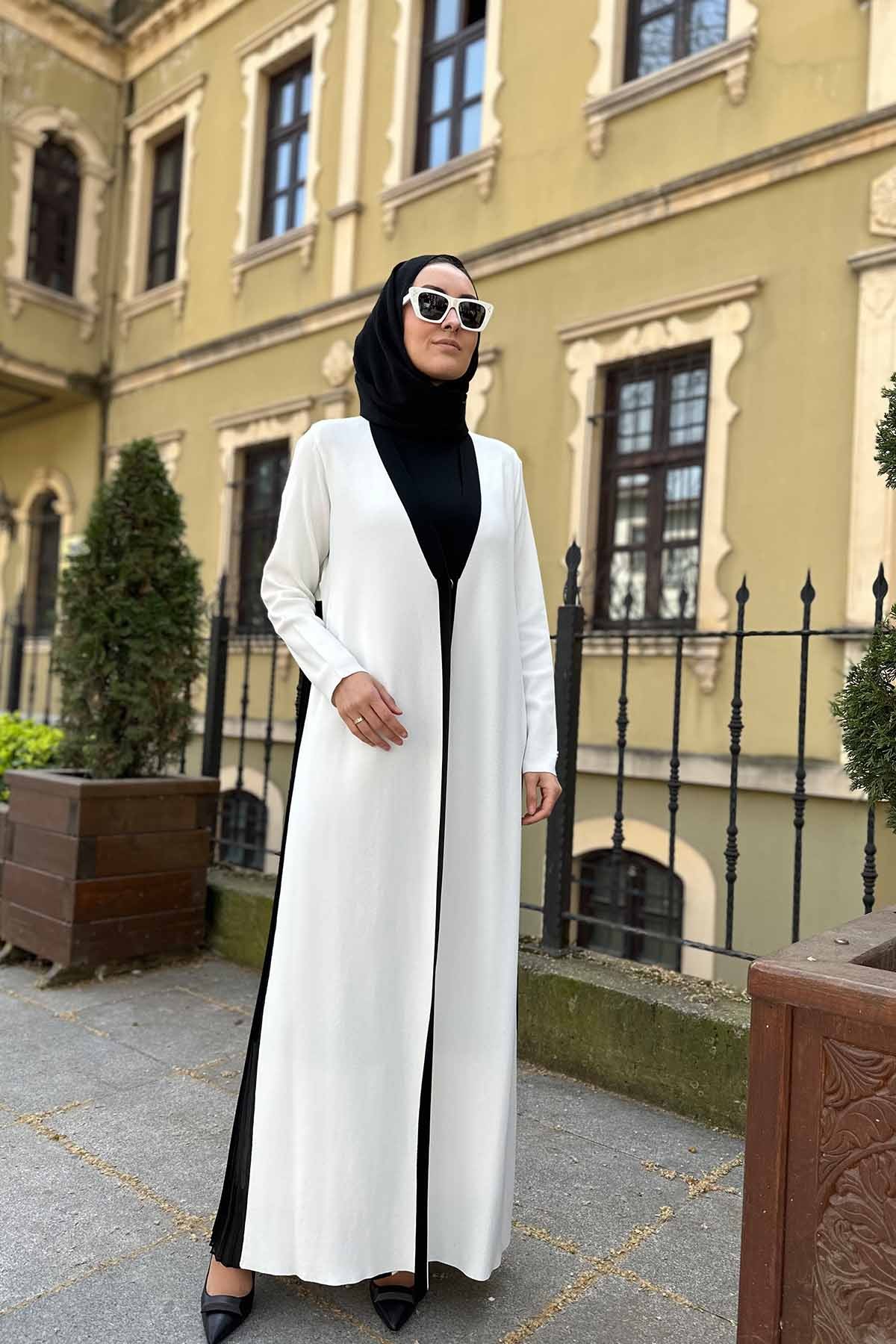 ARKASI ŞİFON PLİSE TRİKO UZUN HIRKA
