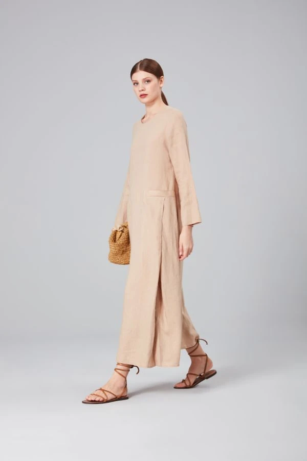 CEPLİ KETEN ELBİSE