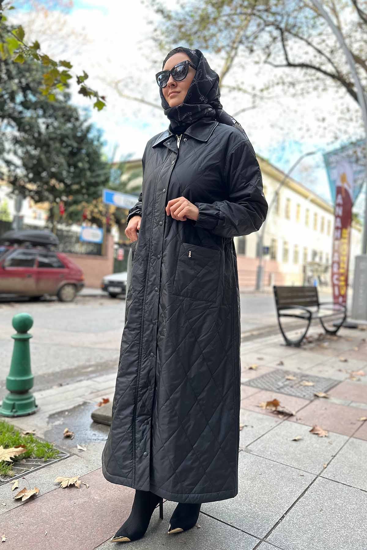 BAKLAVA DİLİMLİ UZUN TRENÇKOT