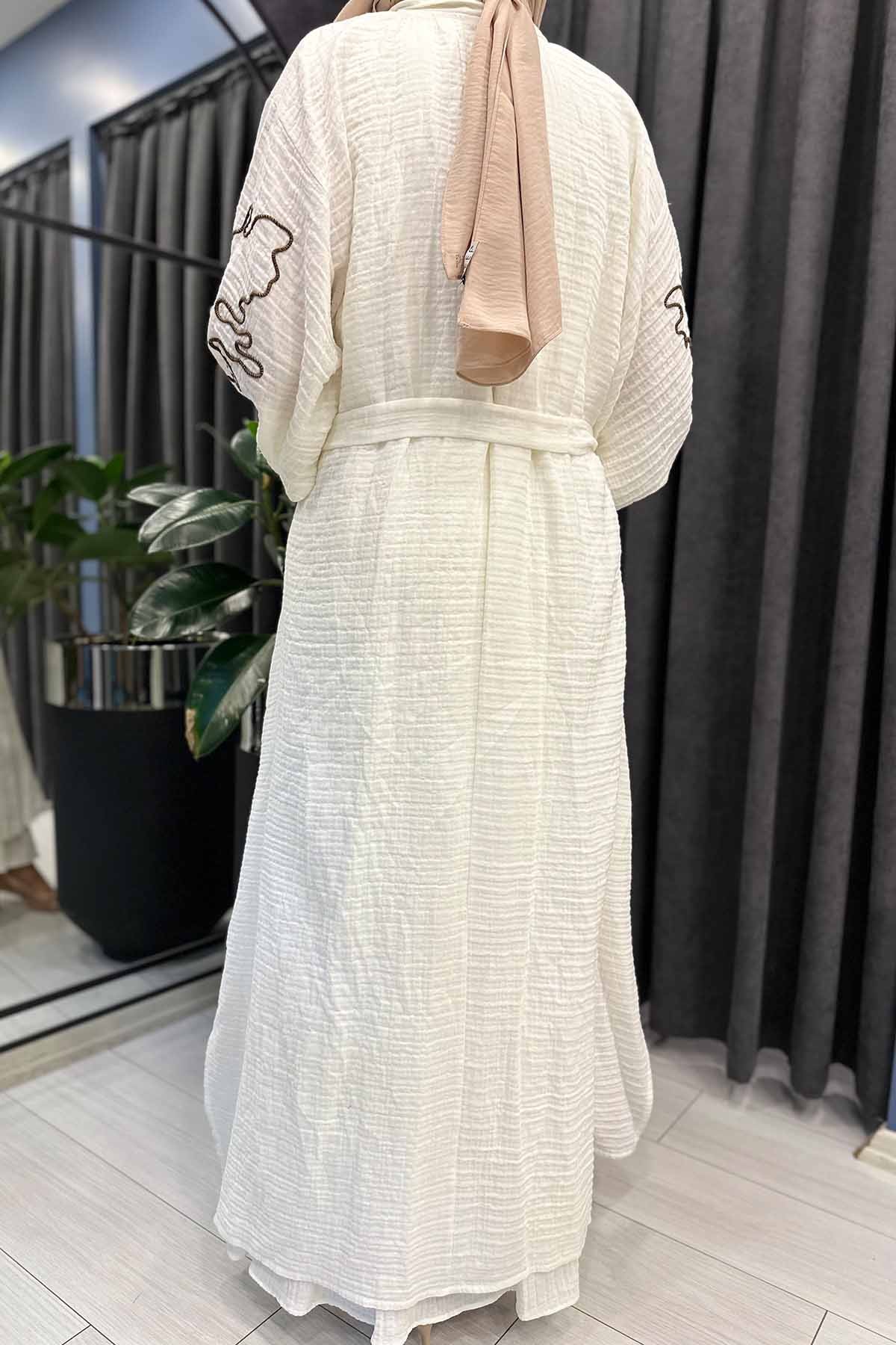KOLLARI LASE İŞLEMELİ PAMUK ABAYA