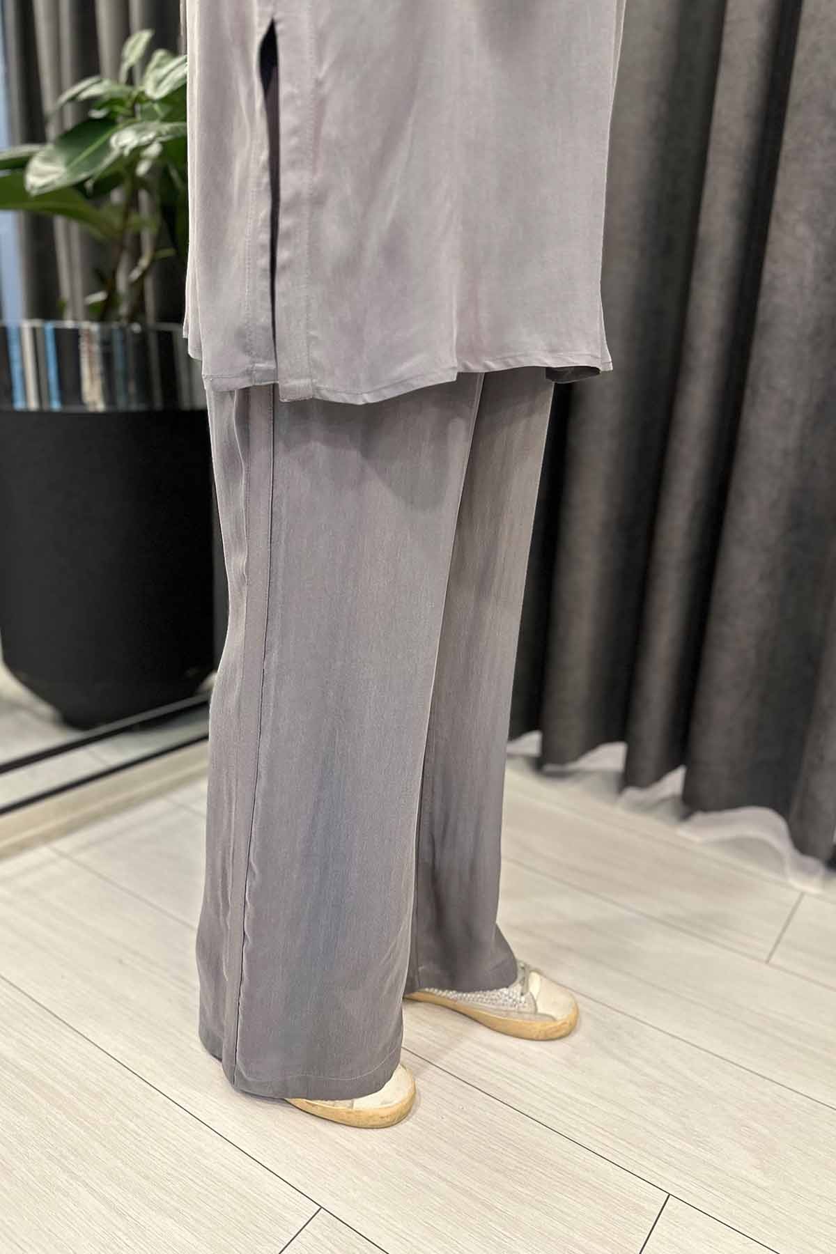 BELİ LASTİKLİ BOL PAÇA CUPRA PANTOLON - Antrasit