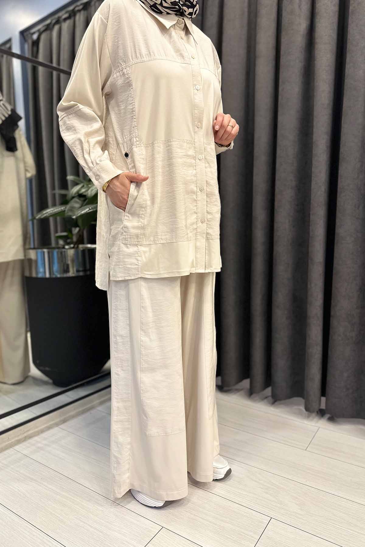 DUBAİ GARNİLİ BAMBU GÖMLEKLİ TAKIM