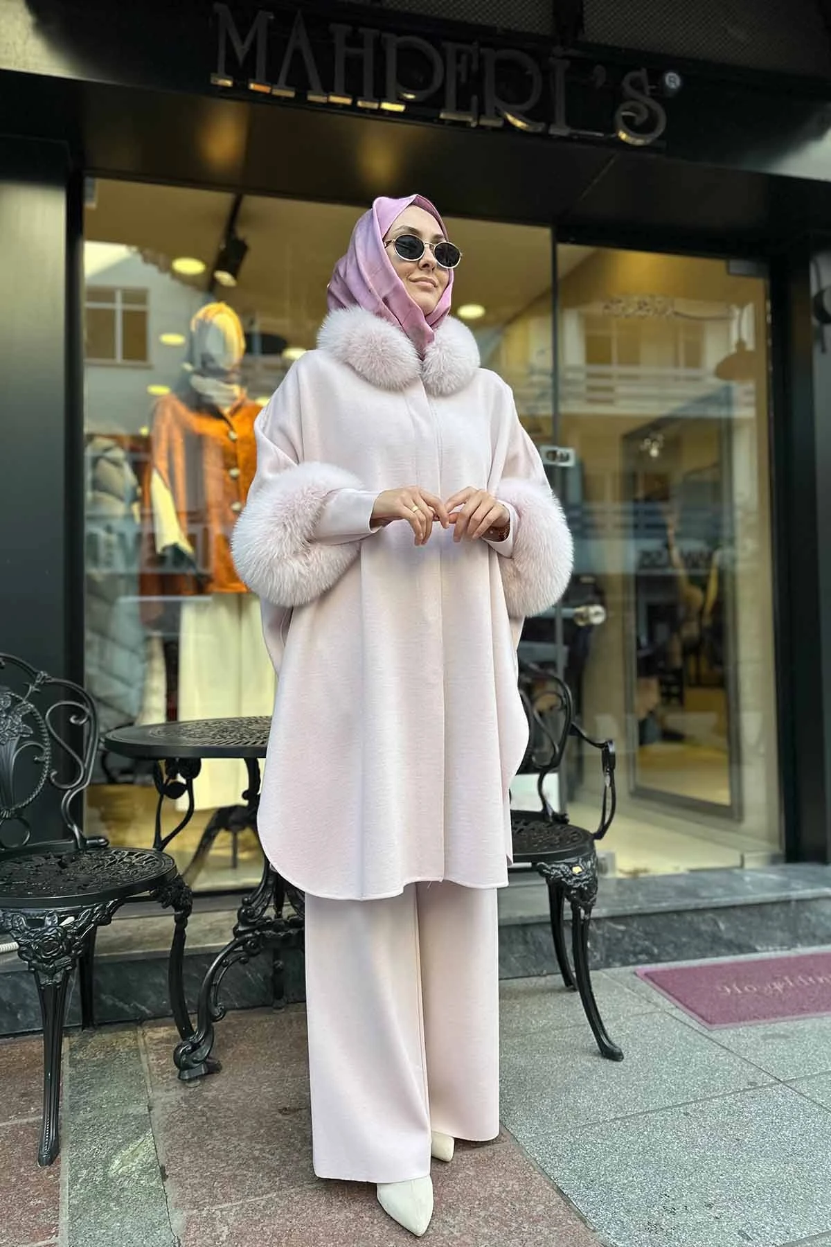 KÜRK DETAYLI TRİKO PANÇO - BLUFF-POWDER