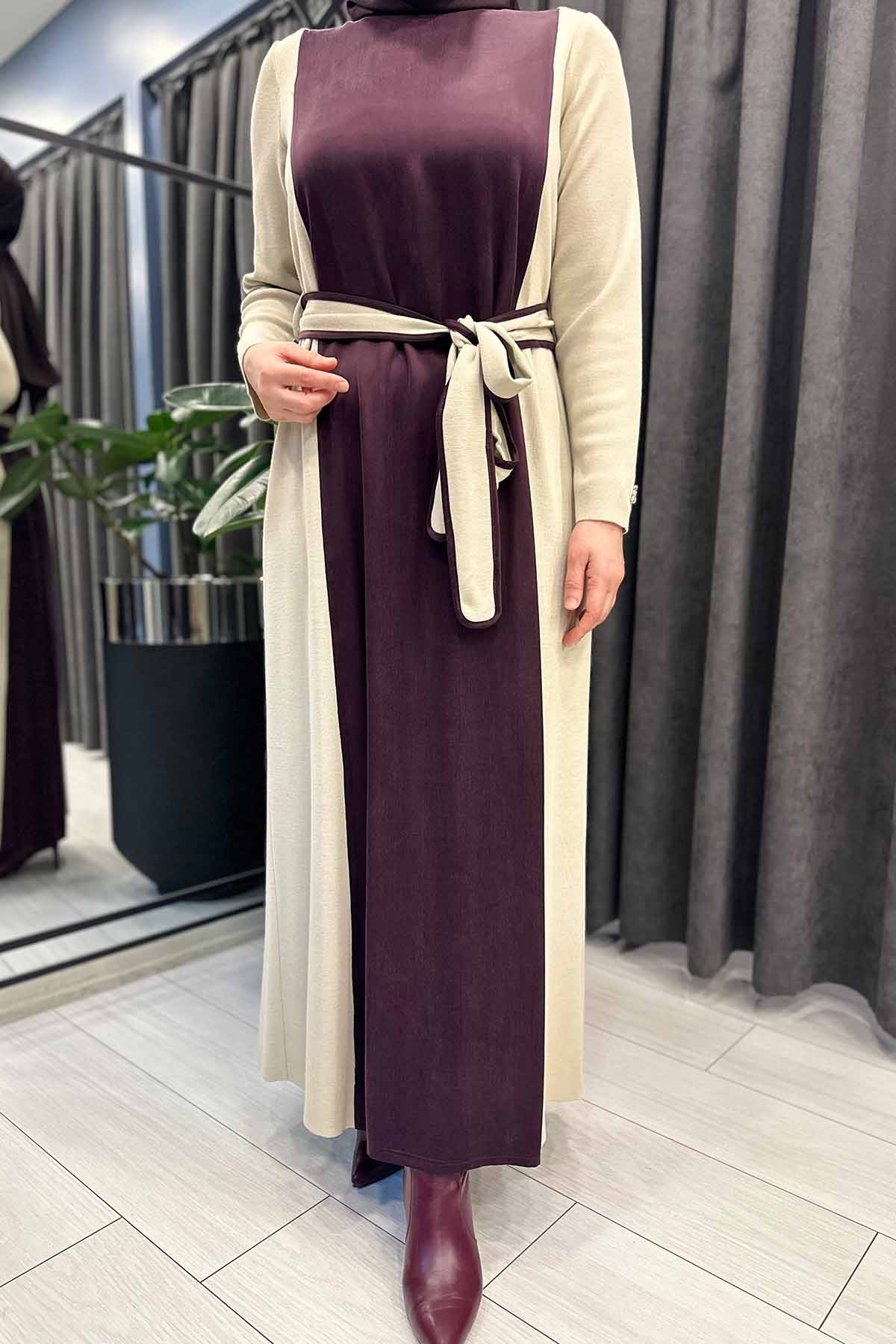 BELİ KUŞAKLI CUPRO ELBİSE