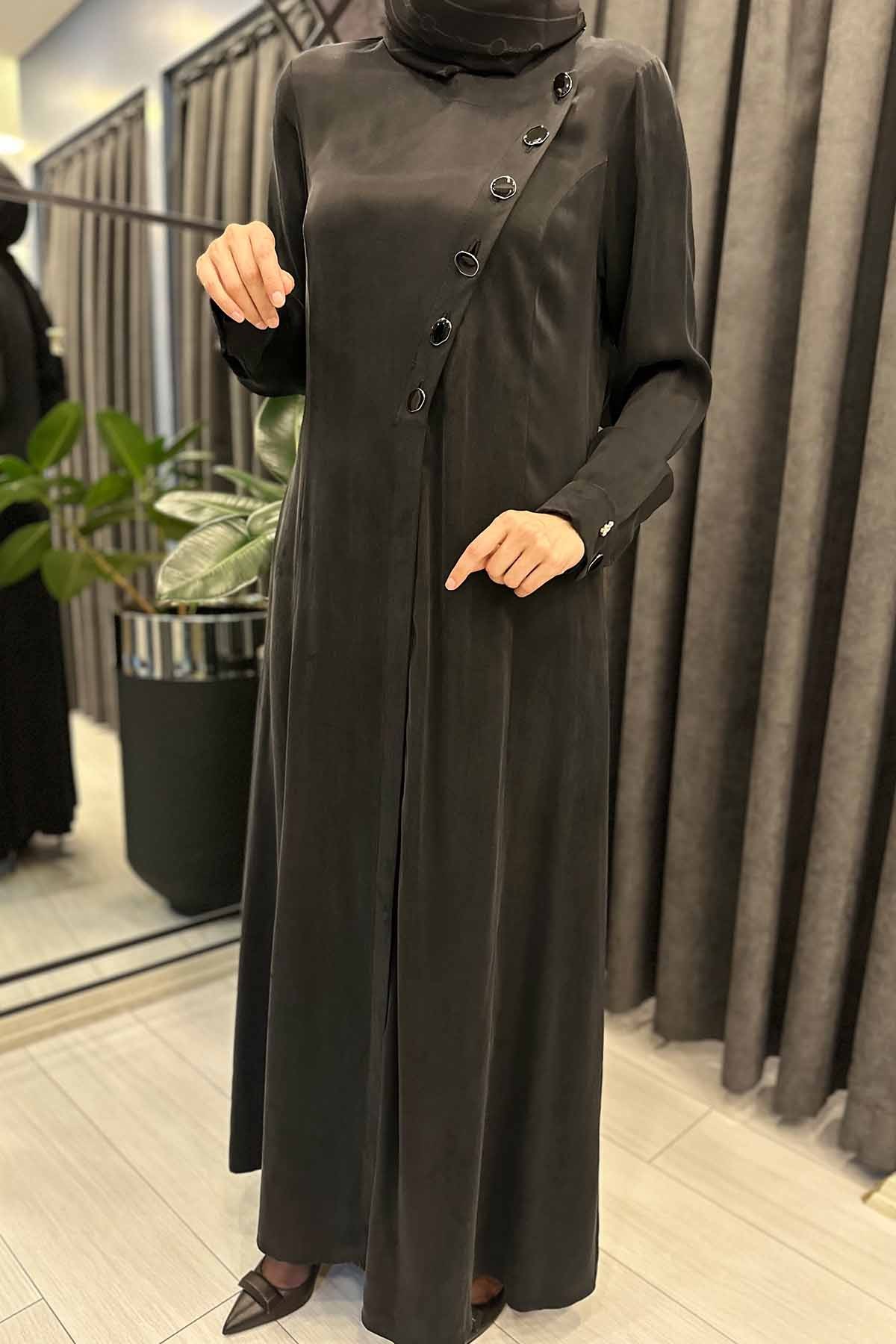 RENKLİ DÜĞMELİ CUPRA ELBİSE