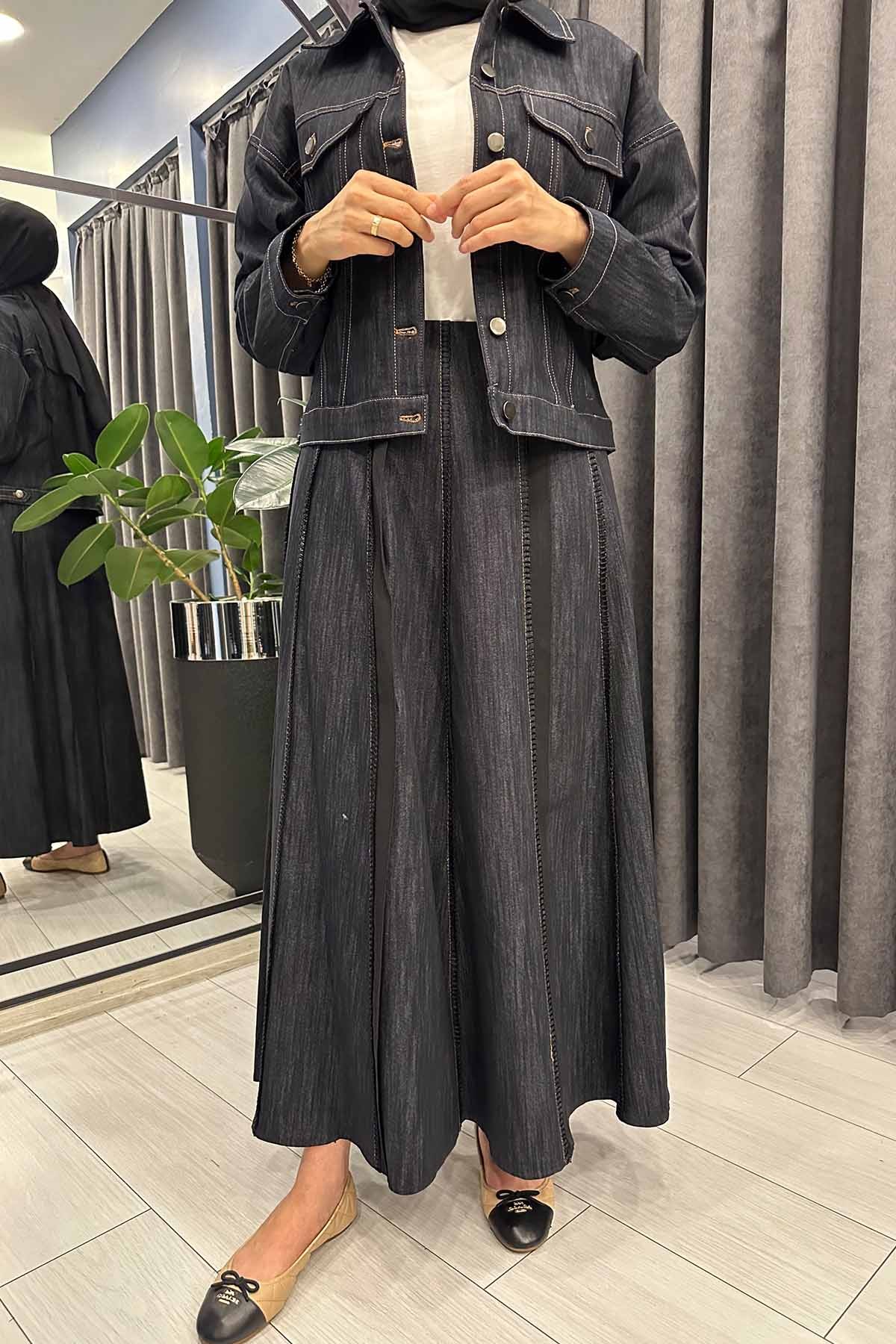 TENCEL GARNİLİ ÇOBAN DİKİŞLİ KOT ETEK