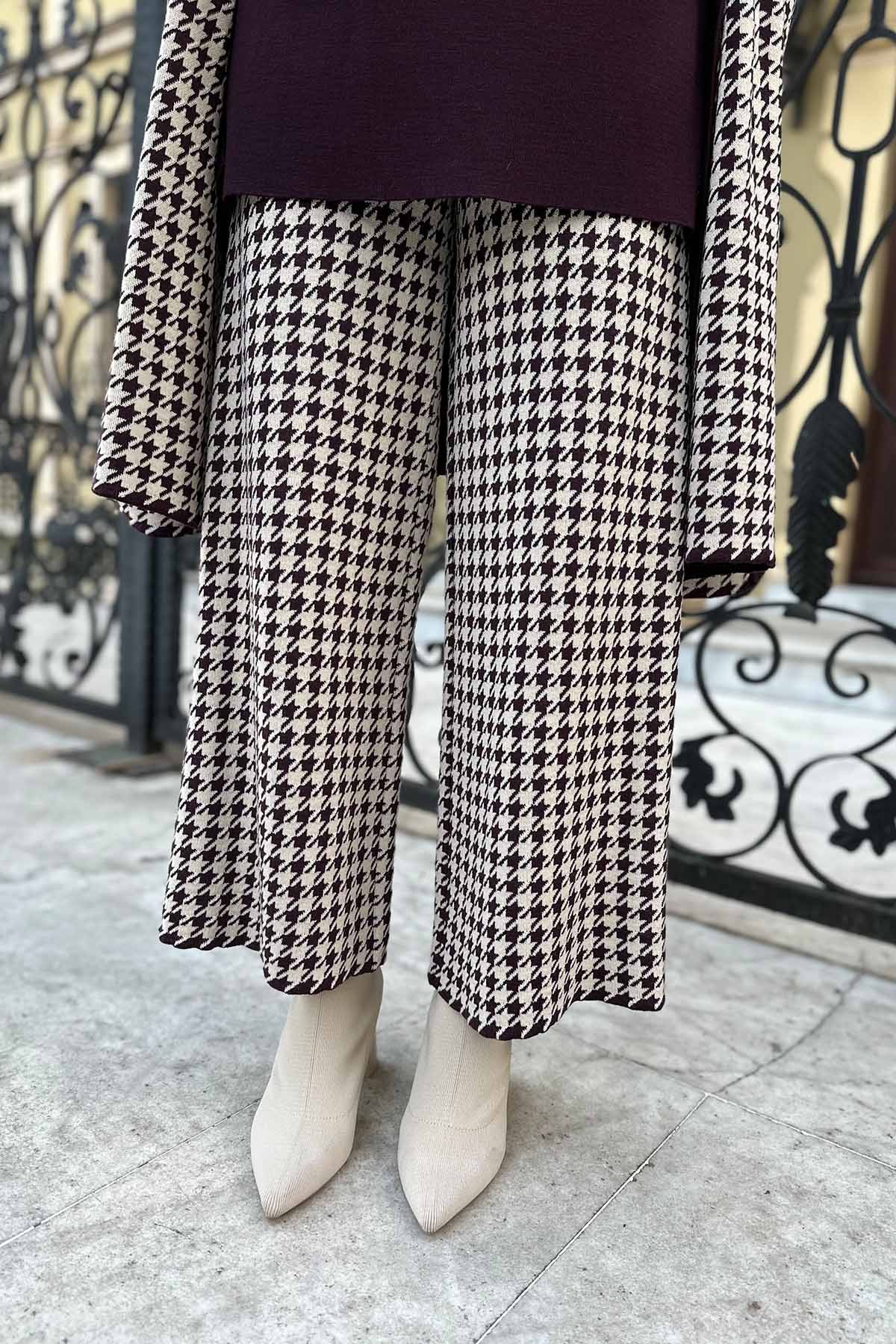 PİYEDEPUL DESENLİ BOL PAÇA TRİKO PANTOLON