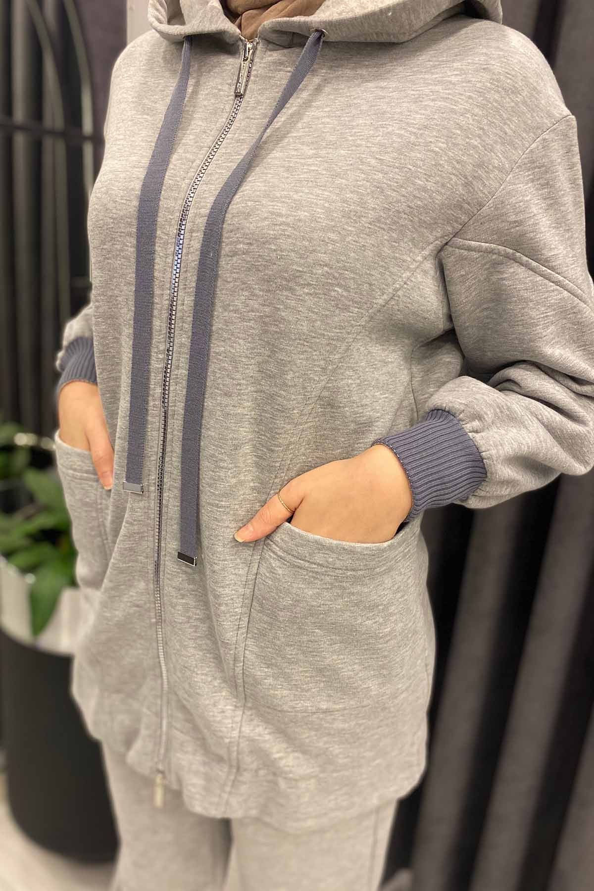 FERMUARLI SWEATSHİRT HIRKA