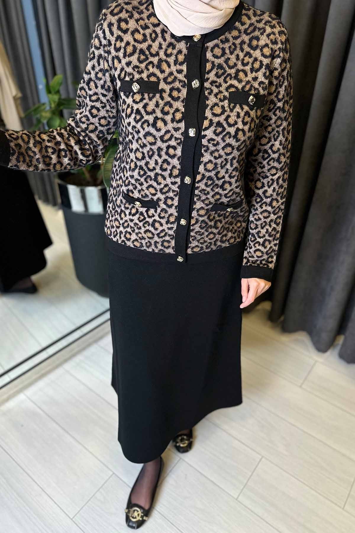 LEOPAR DESENLİ TRİKO HIRKA