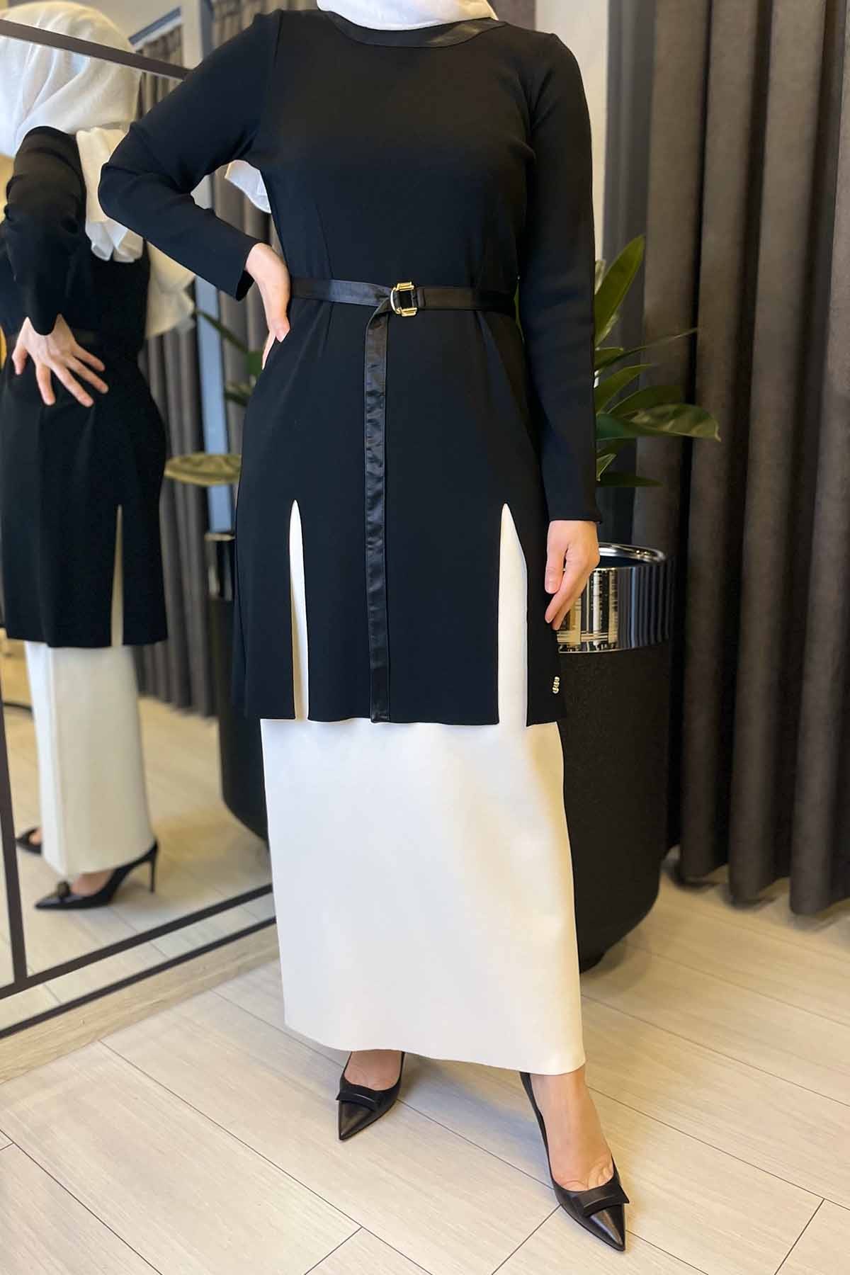 BELİ KUMAŞ KEMERLİ TRİKO TUNİK