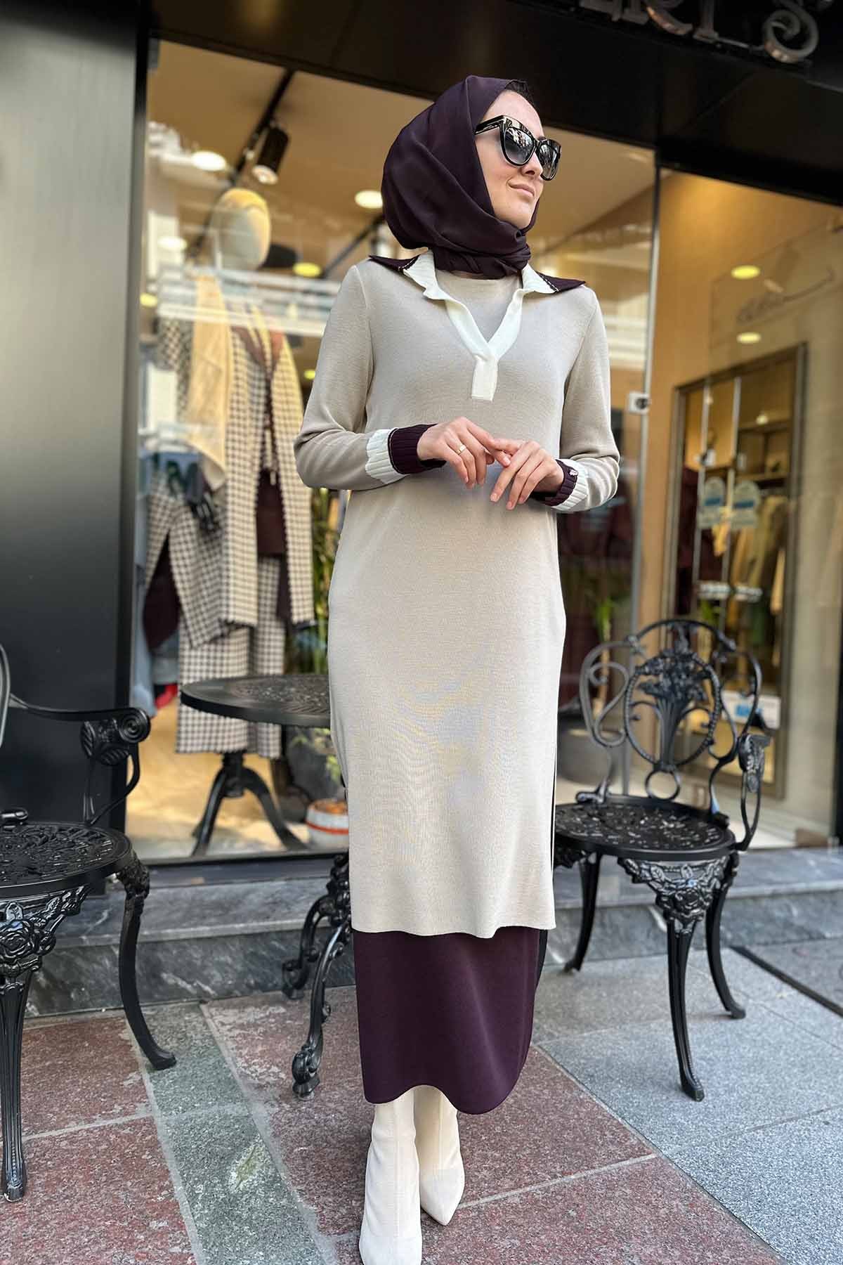 GÖMLEK YAKA TRİKO İÇLİ TUNİK