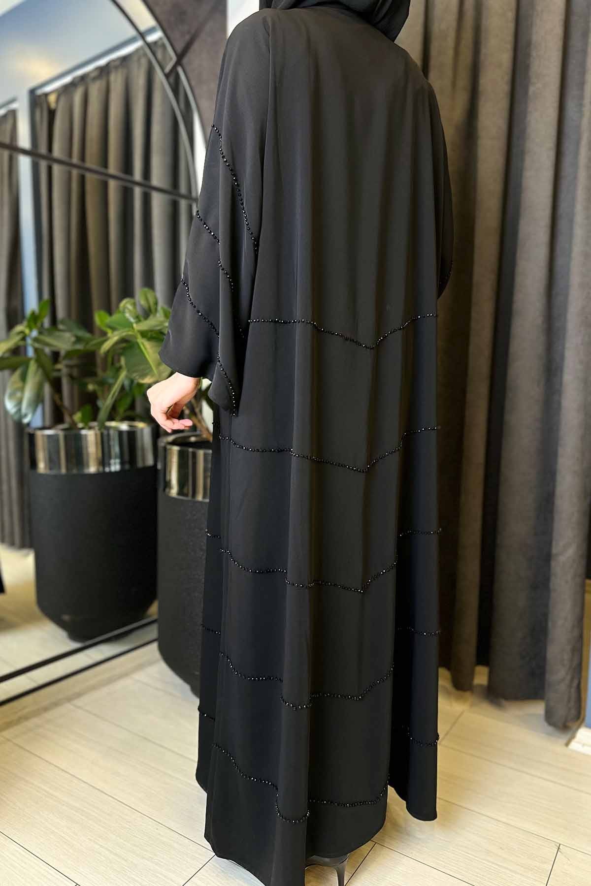 ALVA NOİR LUXE İNCE BONCUK DETAYLI ABAYA
