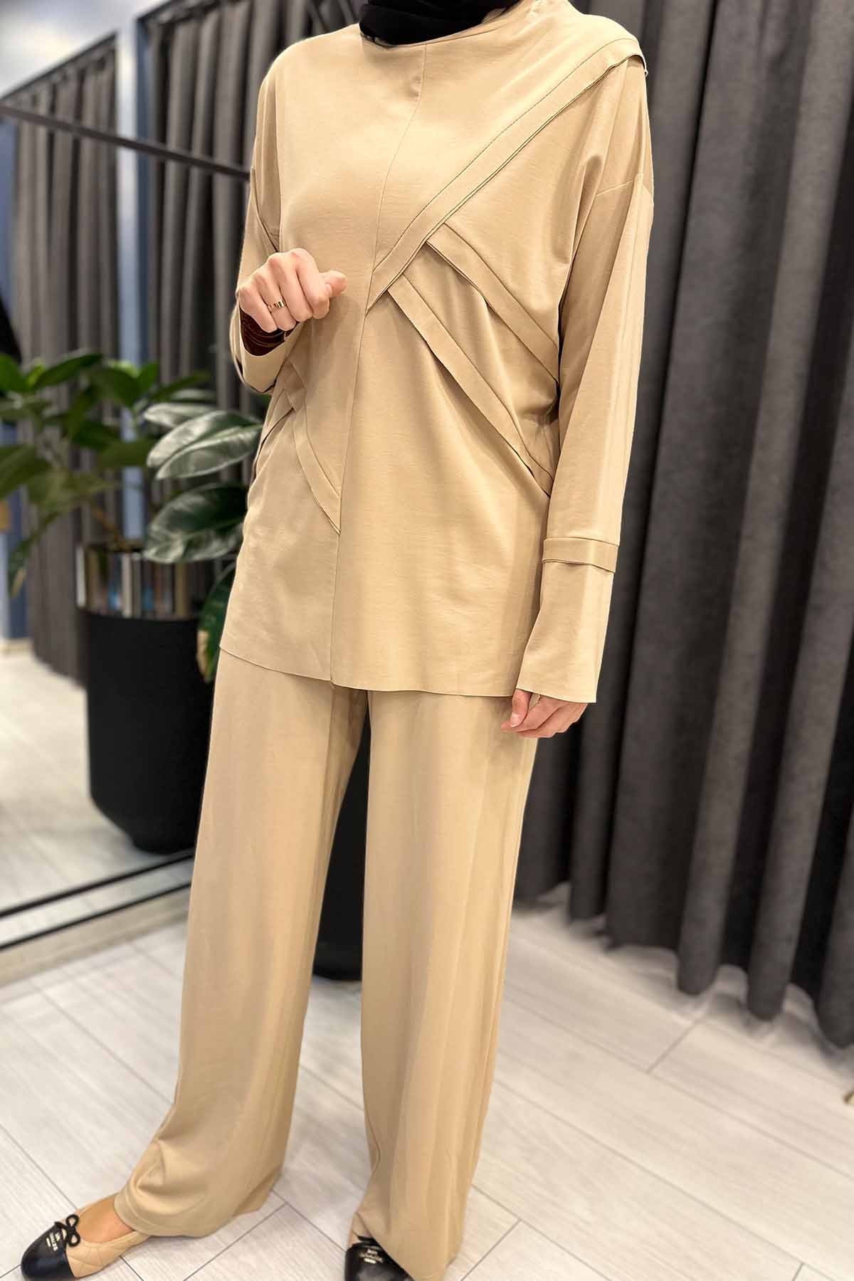 GARNİLİ PİS DİKİŞ PANTOLONLU BAMBU TAKIM