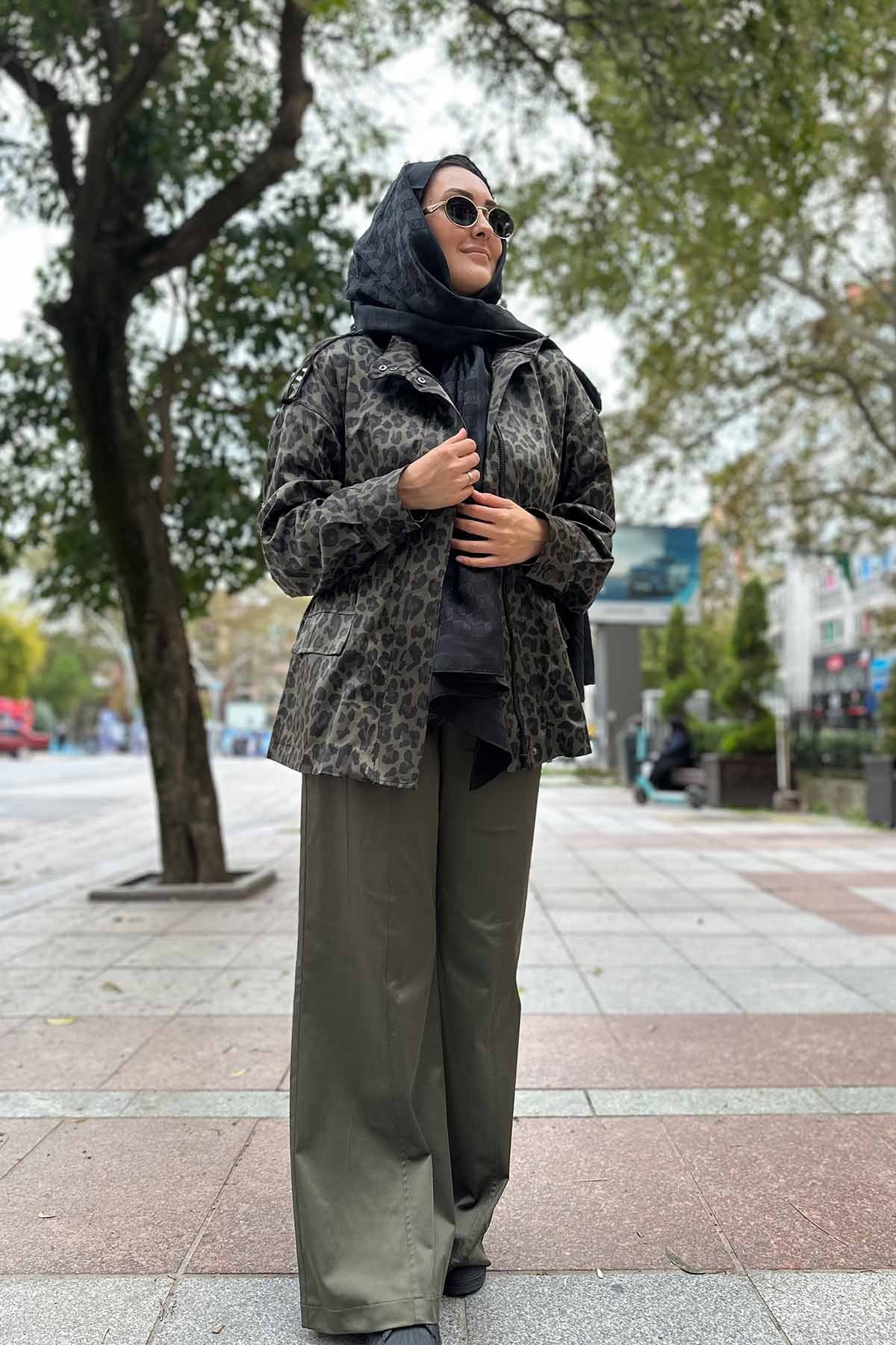 PARAŞÜT KUMAŞ LEOPAR DESEN GARNİLİ BOMBER CEKET