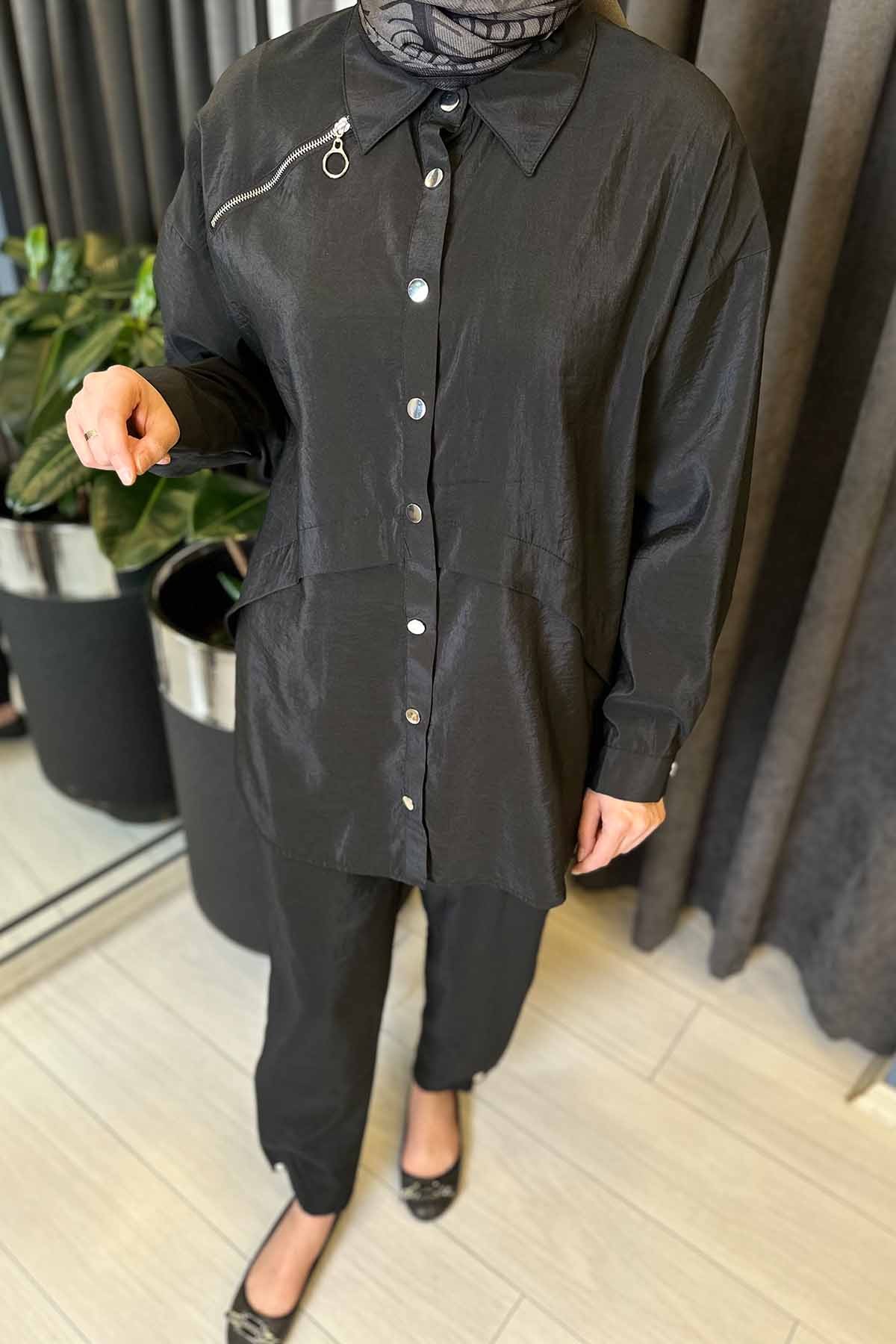 PANTALONU VE TUNİĞİ FERMUAR VE ÇIT ÇIT DETAYLI DUBAİ TAKIM