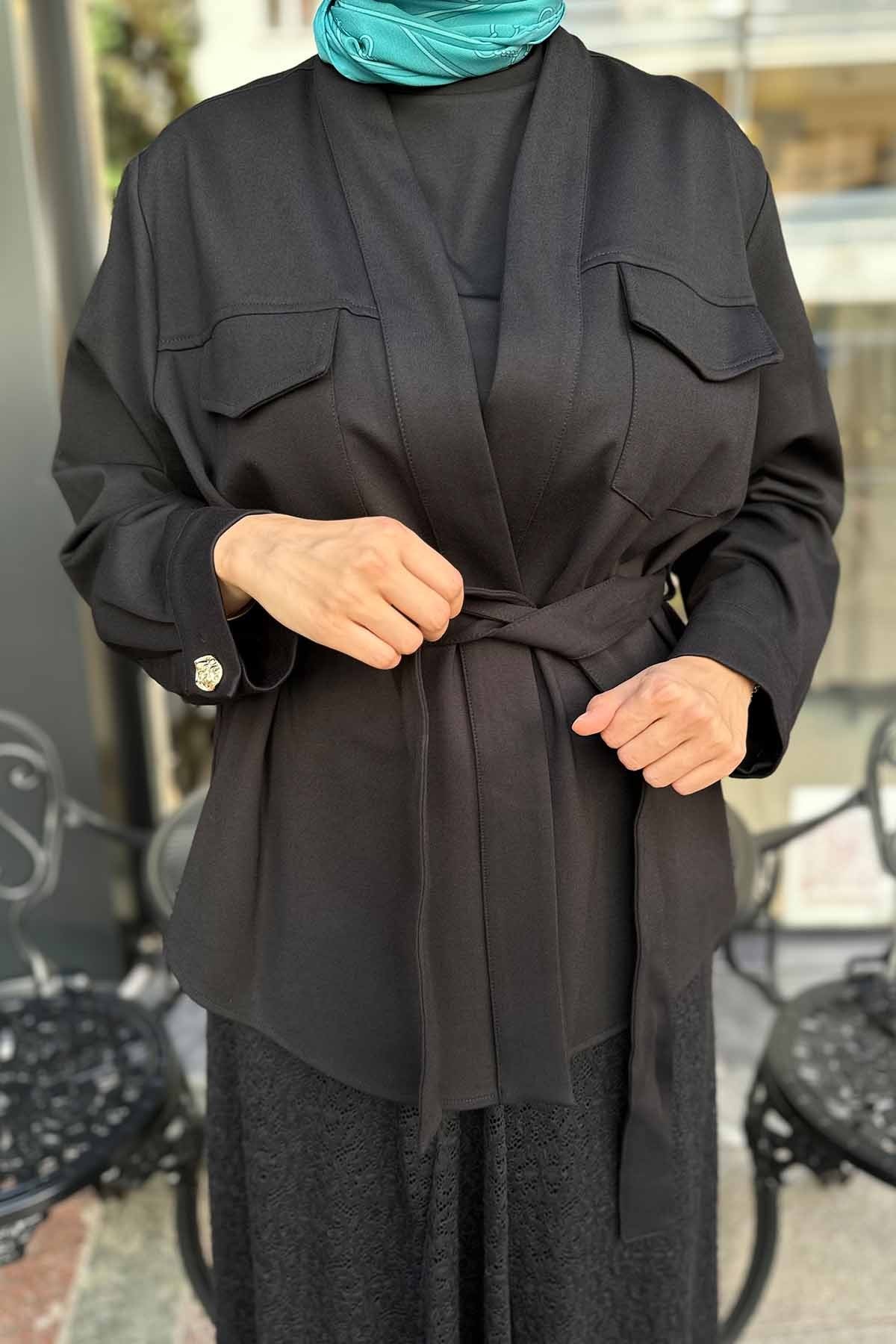 ÖNÜ AÇIK ŞAL YAKA CEKET