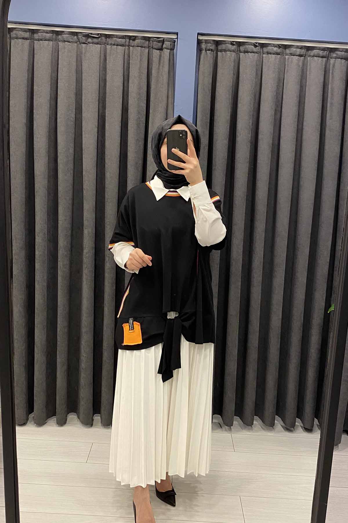 ÇİZGİ LASTİK DETAYLI BAMBU TUNİK