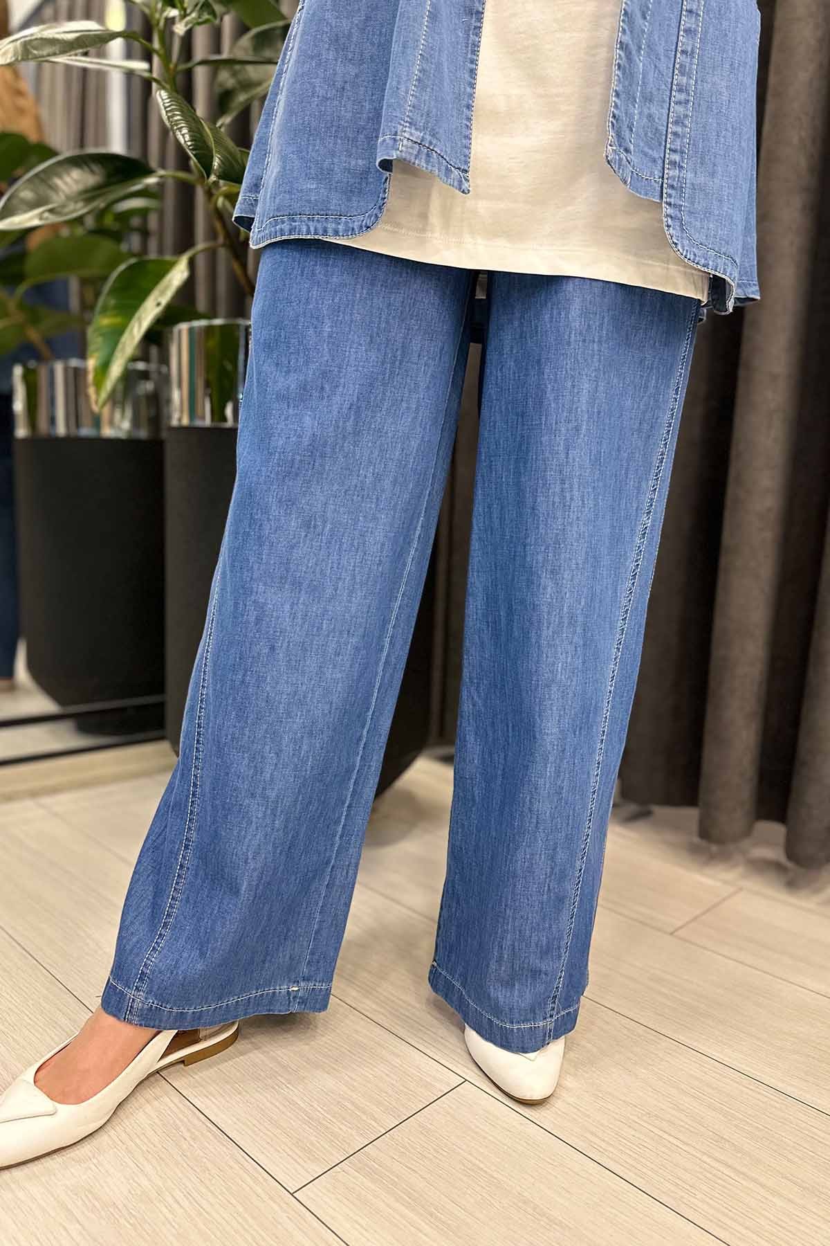 PATLETİ DİKİŞLİ DENİM PANTOLON