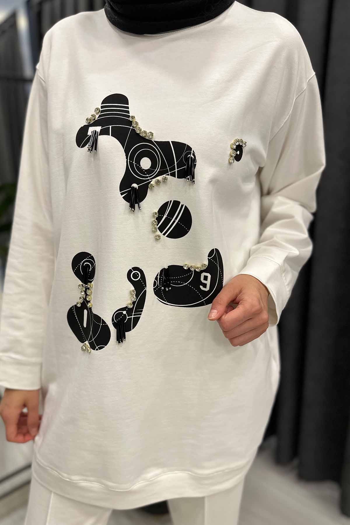 9 TAŞ VE DESENLİ İKİ İPLİK SWEAT