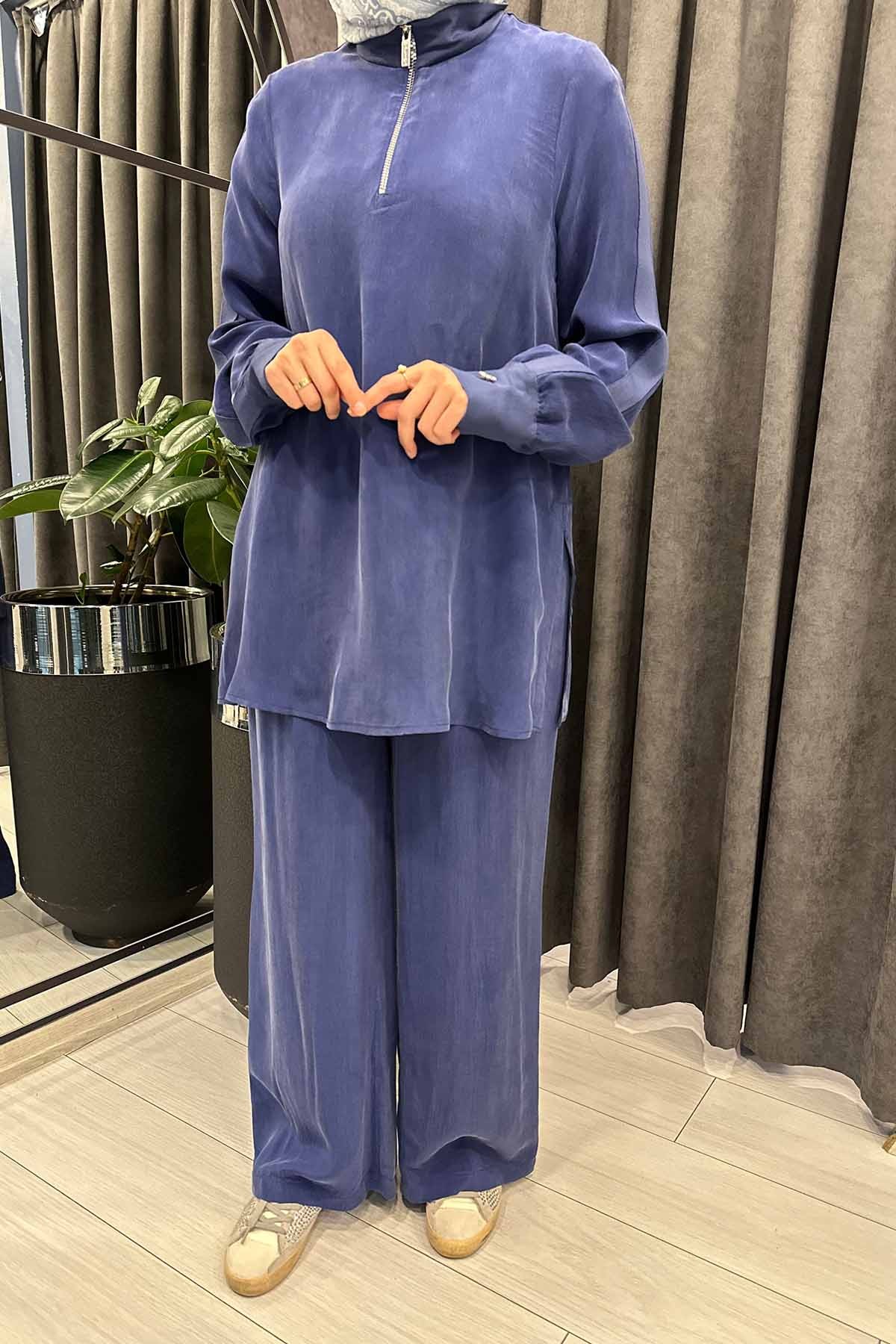DİK YAKA FERMUARLI UZUN KOLLU TUNİK