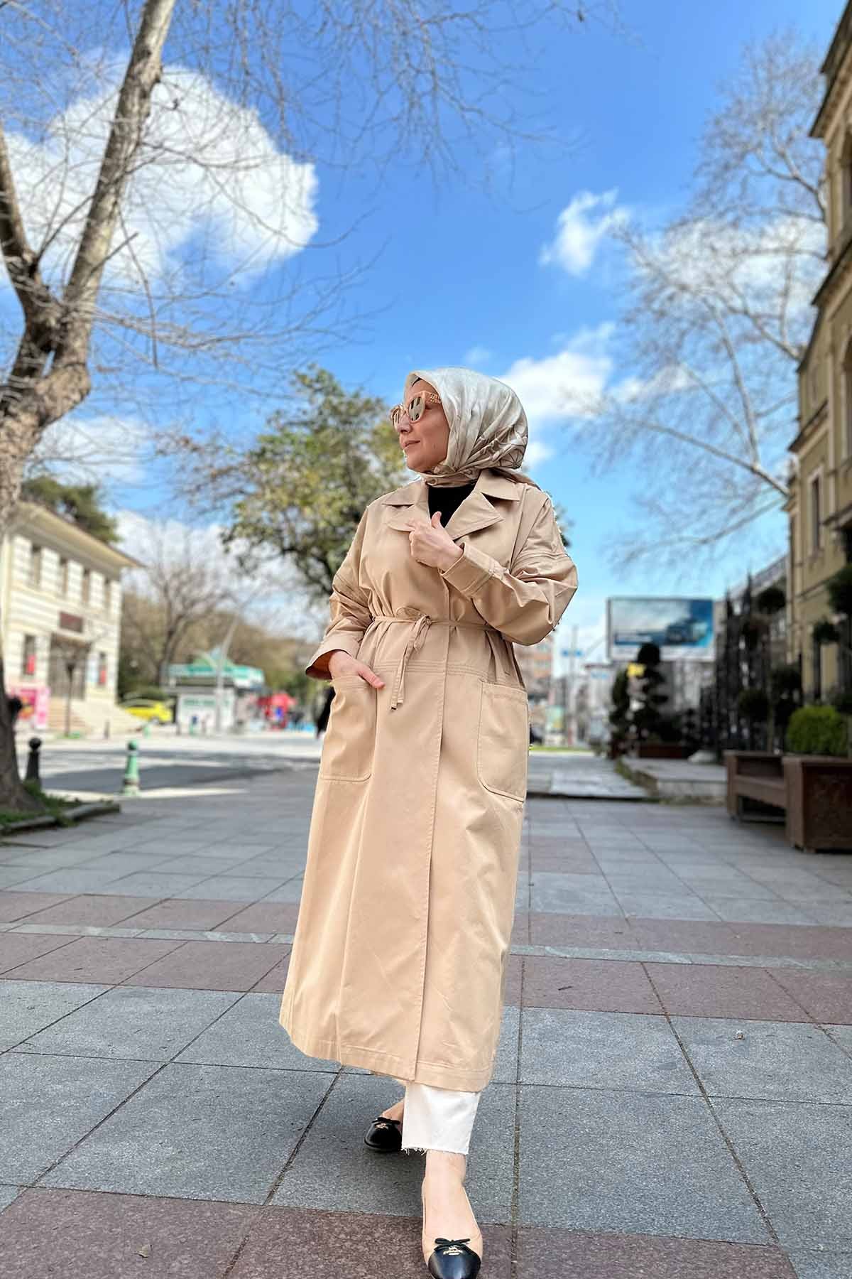 KOLU FERMUAR DETAYLI YELEK OLABİLEN TRENÇ