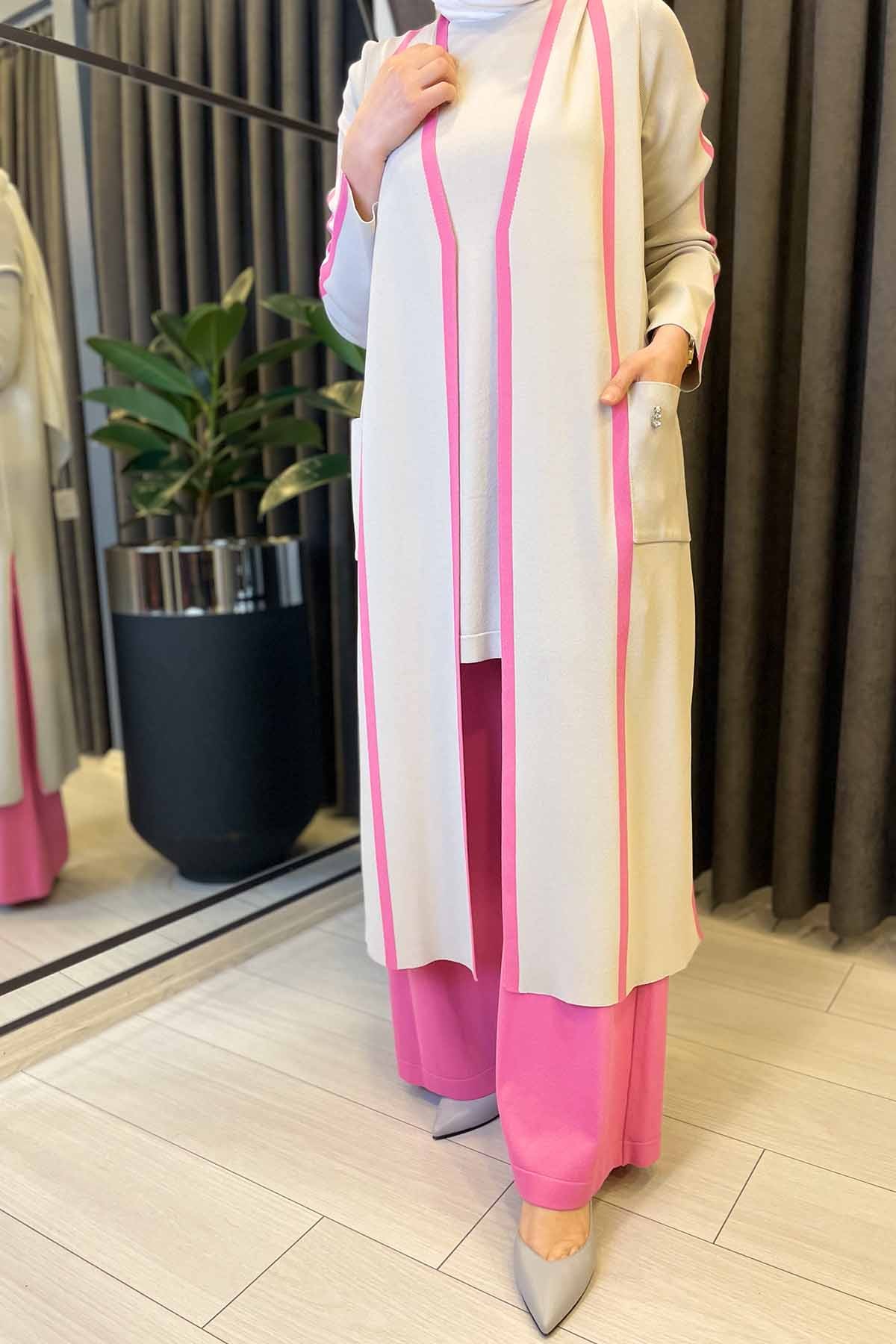 RENK ŞERİTLİ CEPLİ TRİKO HIRKA