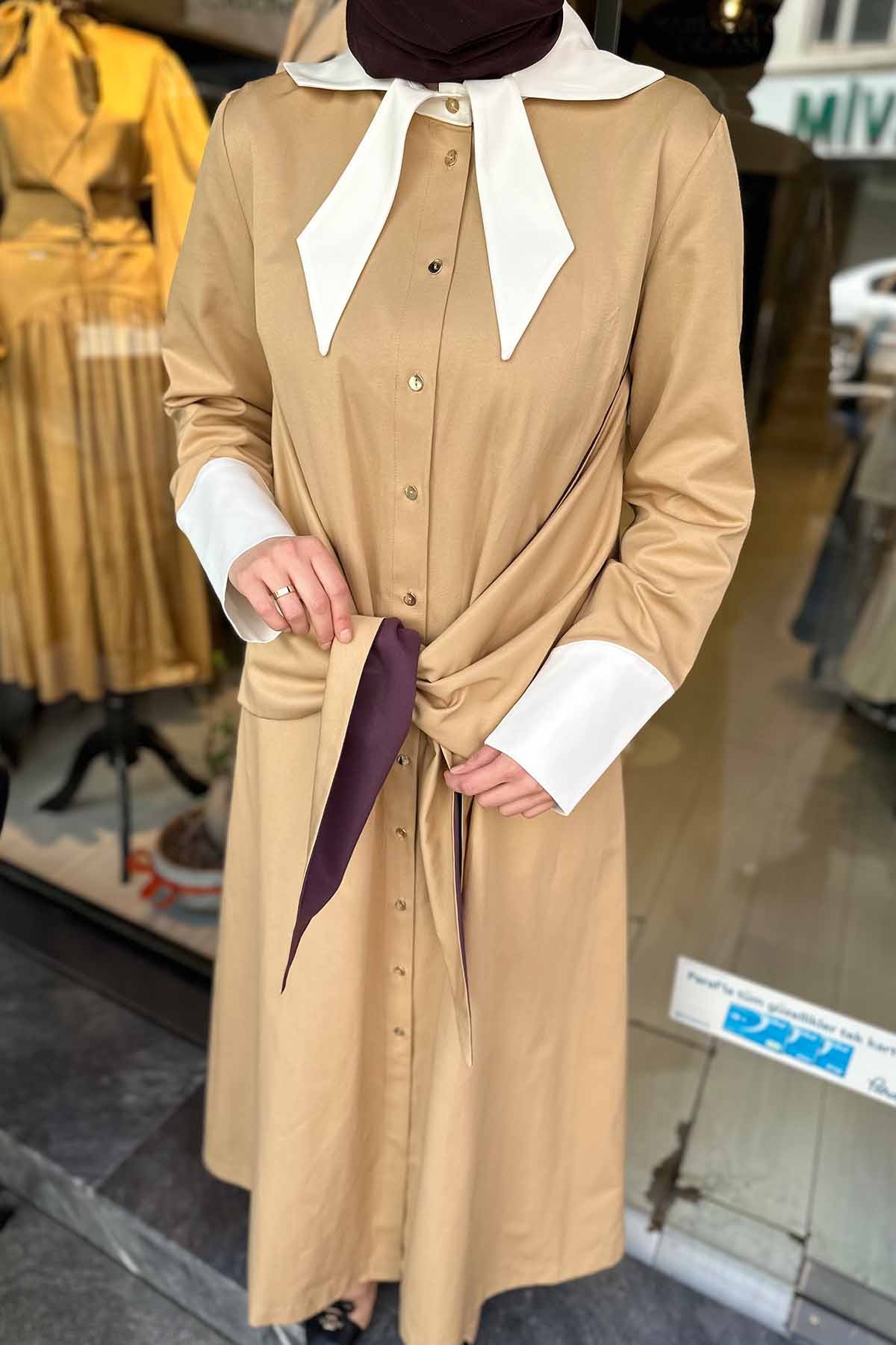 POPLİN ÖNDEN BAĞLAMALI ELBİSE