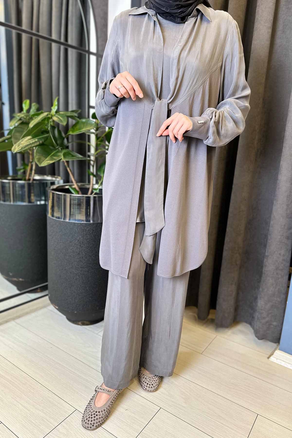 ÖNDEN BAĞLAMALI TRİKO CUPRA CEKET