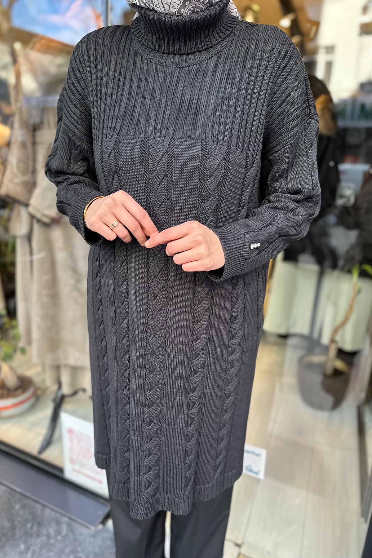 SAÇ ÖRGÜ DİK YAKA TRİKO TUNİK