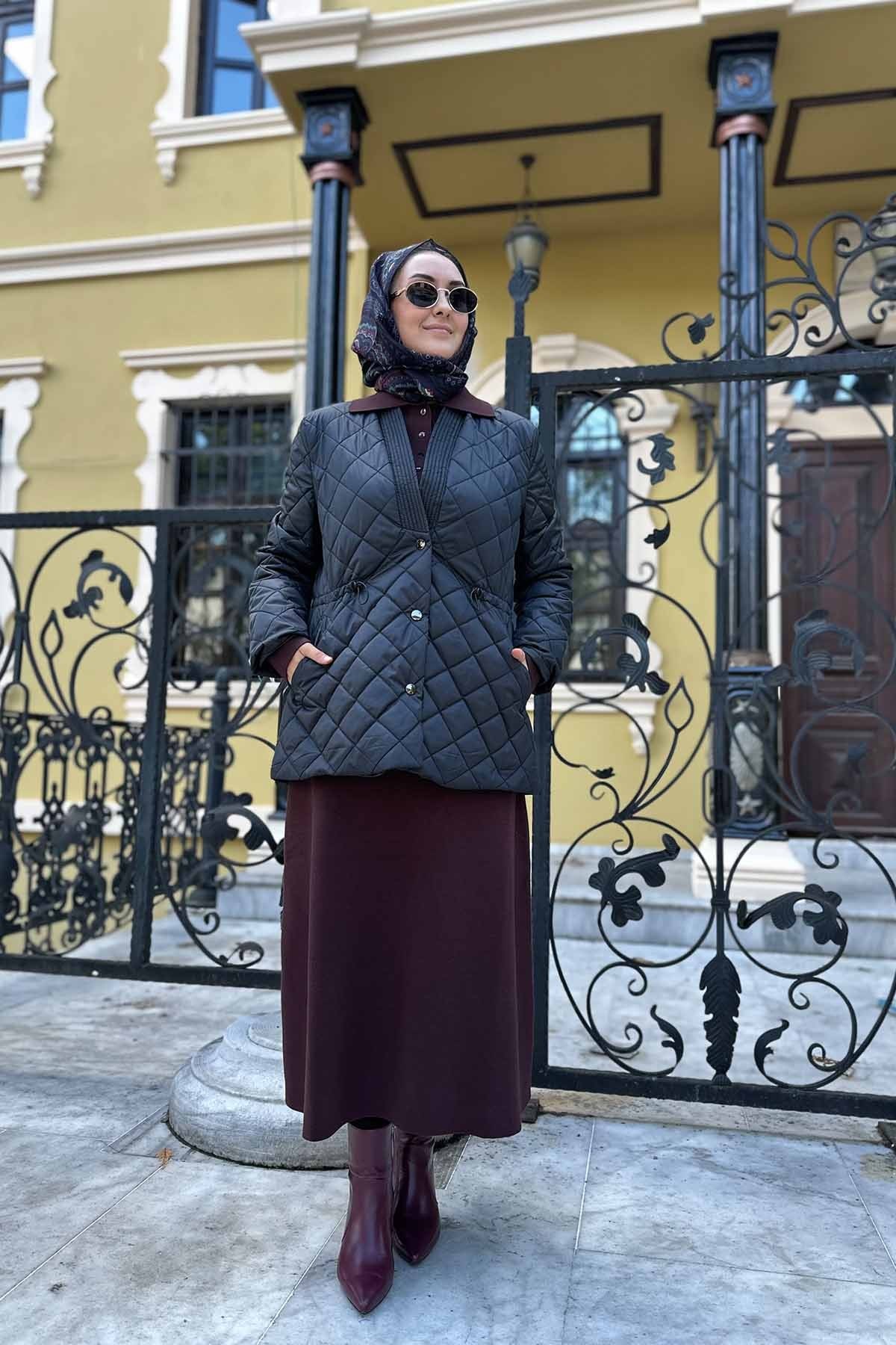 SAFİR KISA KAPİTONE MONT - Siyah