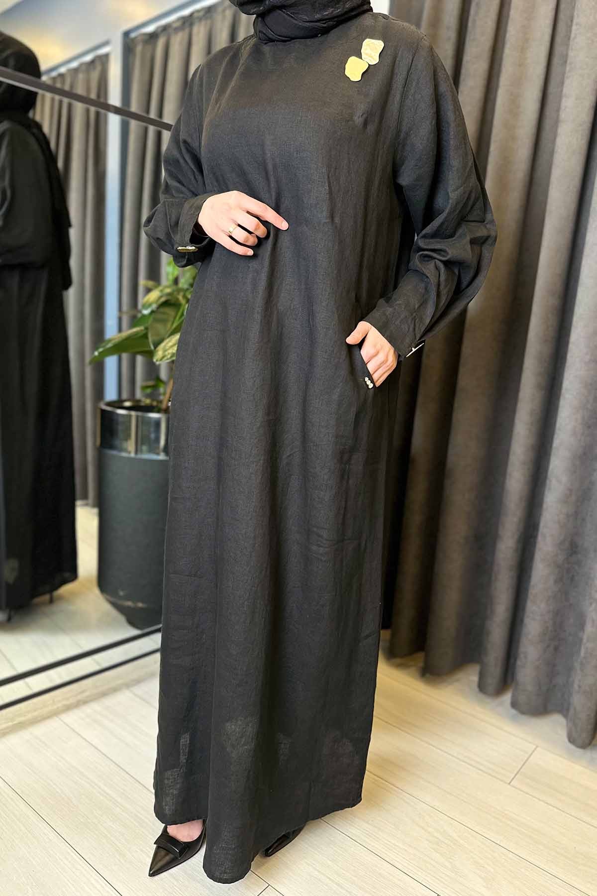 KETEN ELBİSE - Black