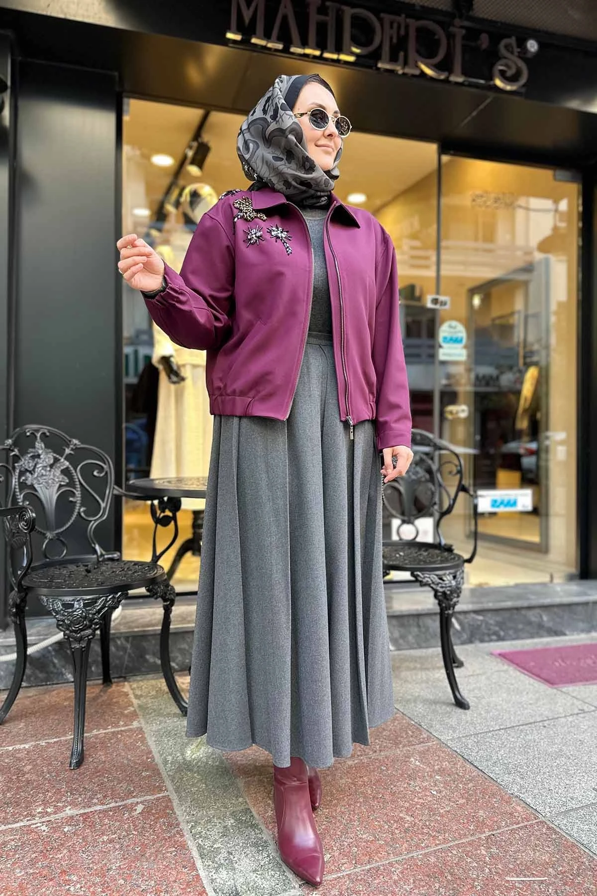 NAKIŞ DETAYLI BOMBER CEKET