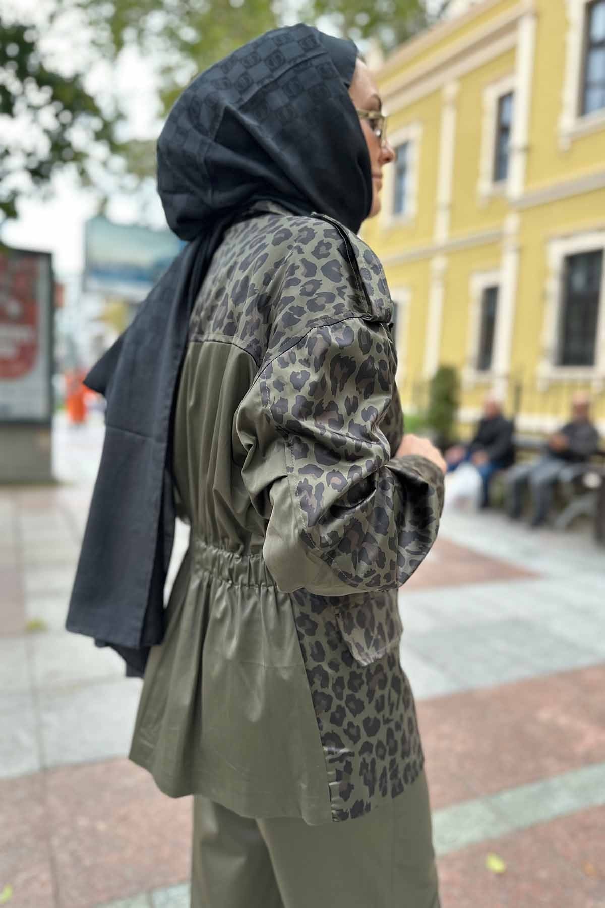 PARAŞÜT KUMAŞ LEOPAR DESEN GARNİLİ BOMBER CEKET