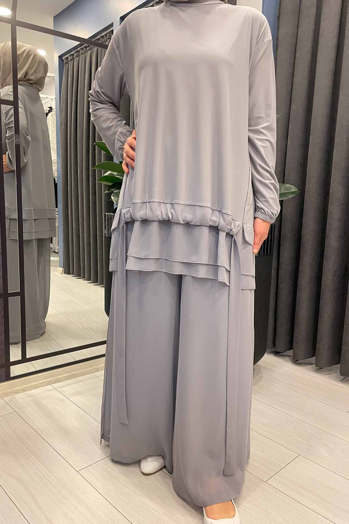TUNİĞİ ŞİFON BAĞLAMALI SANDY PANT.TK