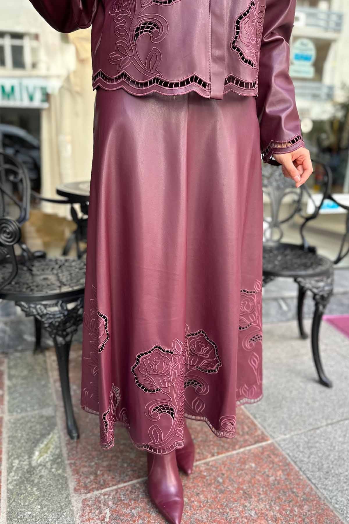 NAKIŞ DETAYLI DERİ ETEK