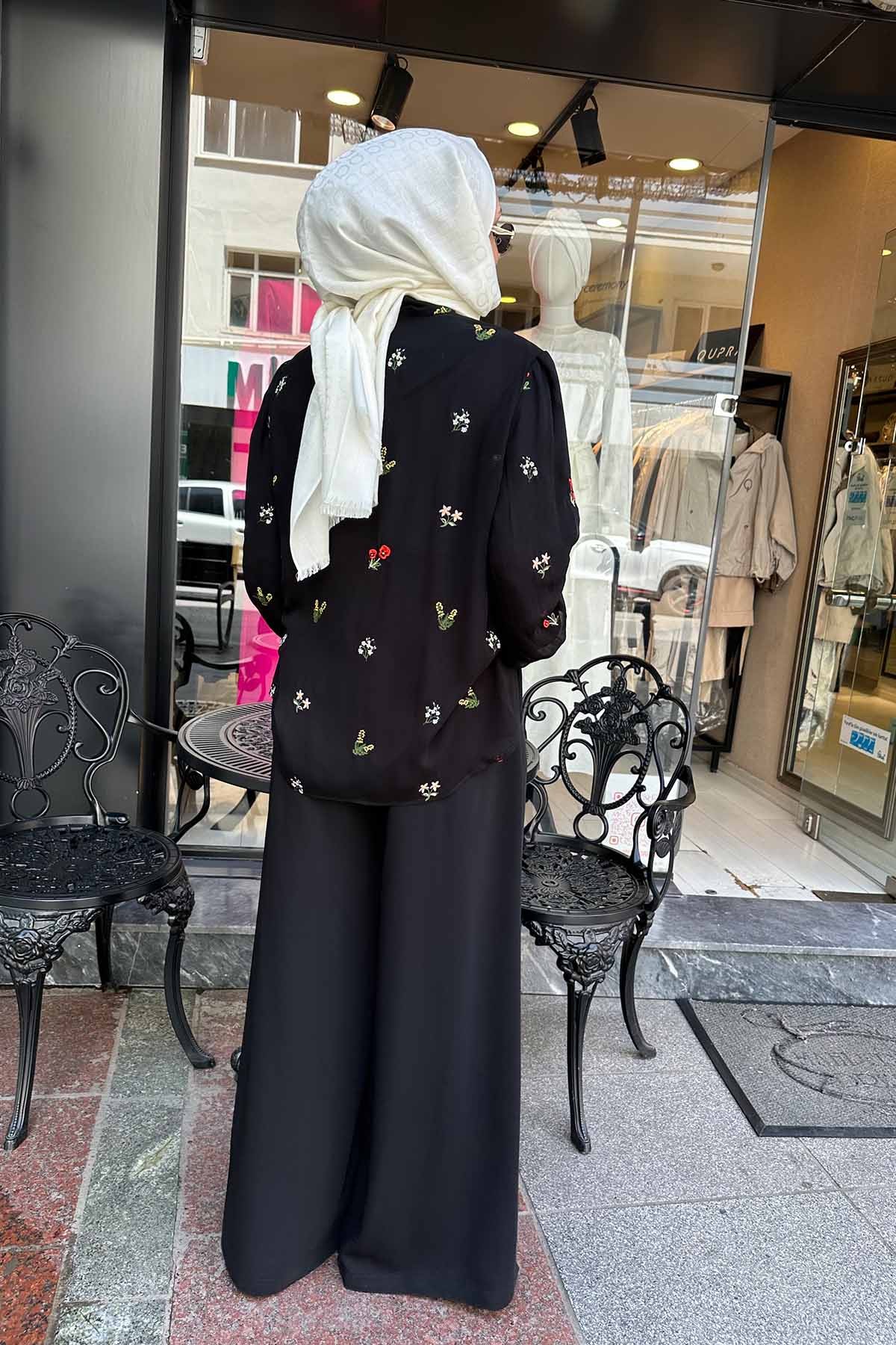 KİRAZ ÇİÇEKLİ ŞİFON GÖMLEK